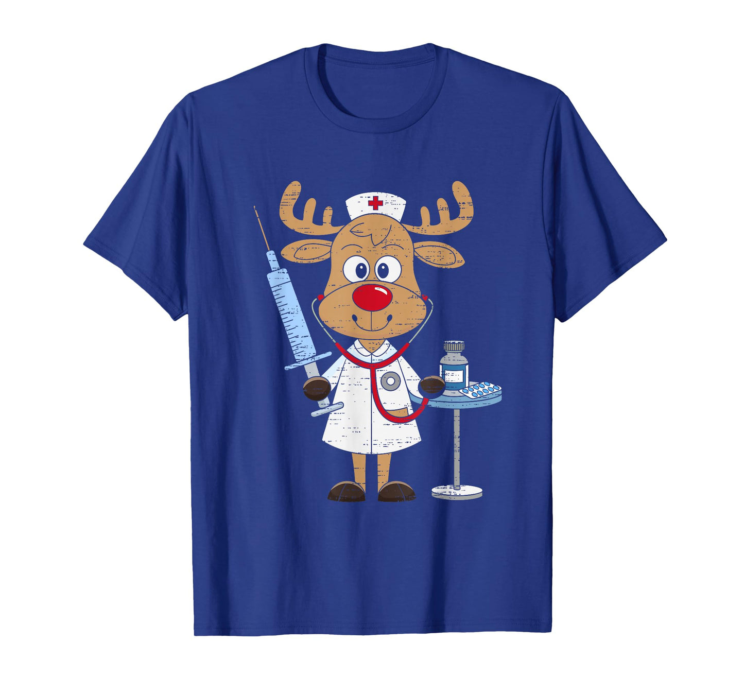 Reindeer Nurse Scrub Tops Christmas Stethoscope Nursing Xmas T-Shirt
