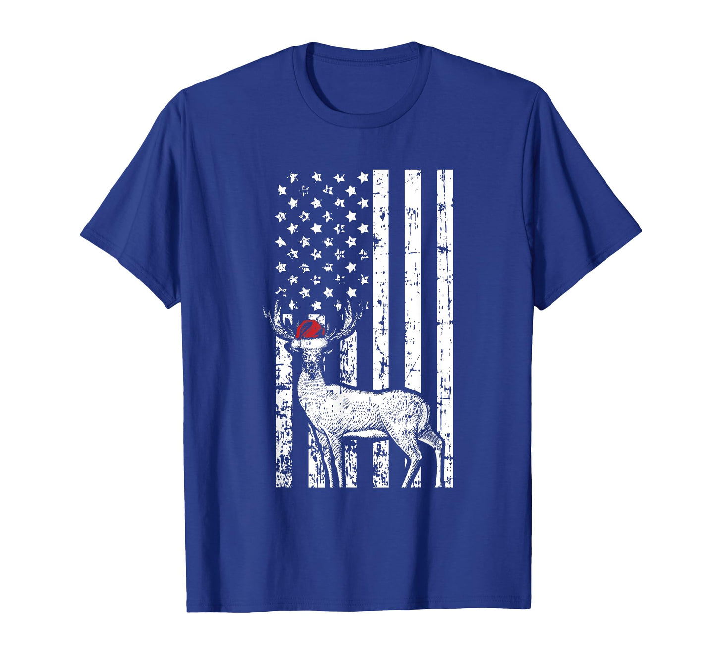 Deer Hunting Elk Santa Hat American Flag Christmas Gifts T-Shirt for Women Kids Men