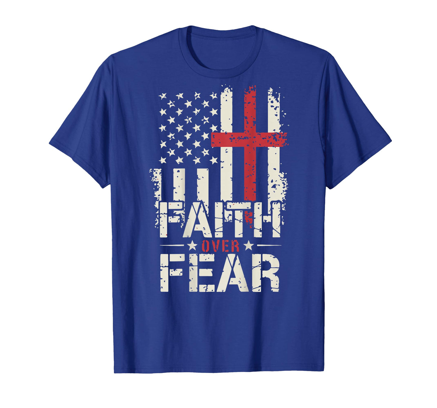 Mens American Flag Faith Over Fear Christian Patriotic Jesus T-Shirt