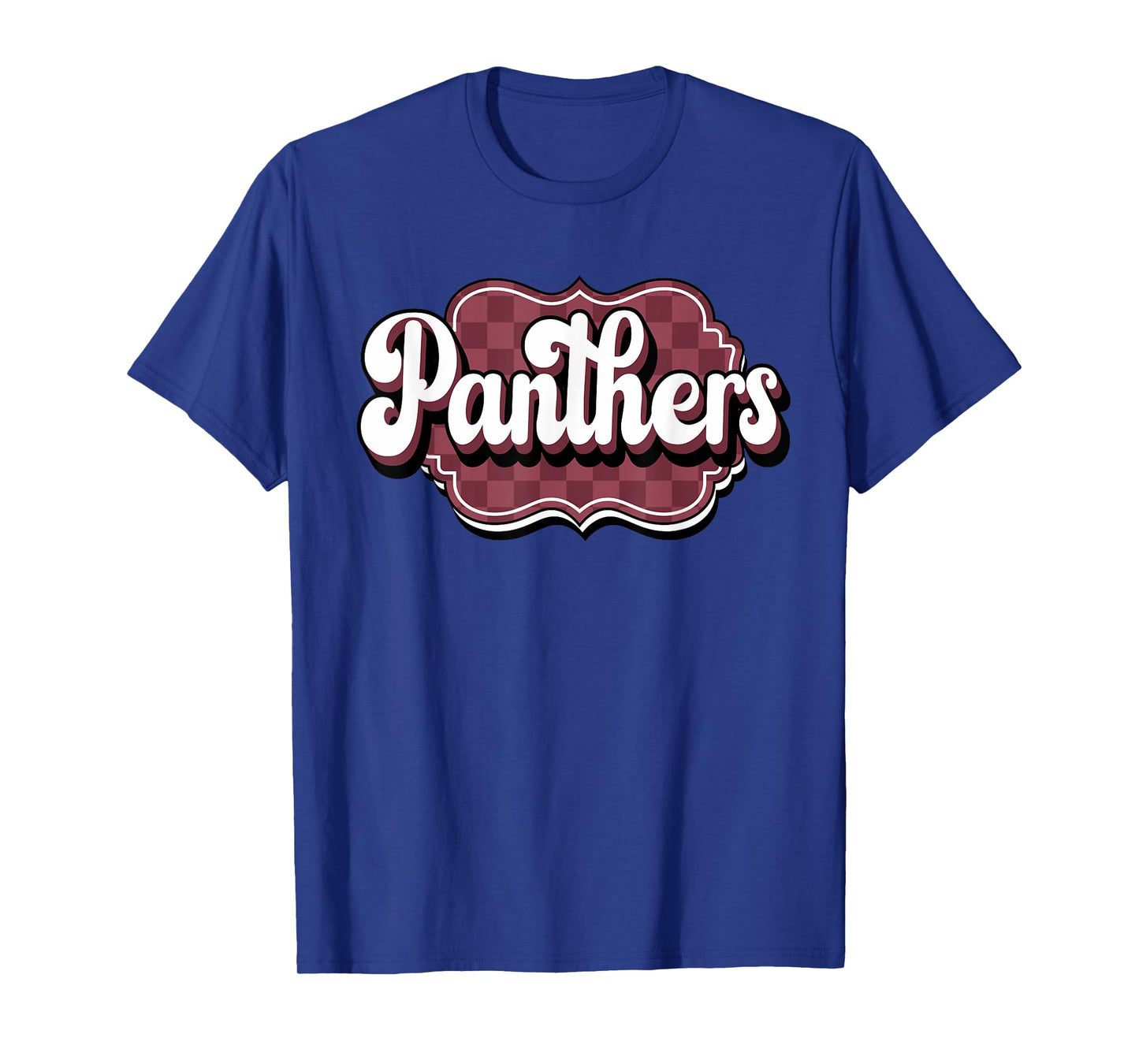 Maroon Panthers School Spirit Checkered Print Panther Pride T-Shirt