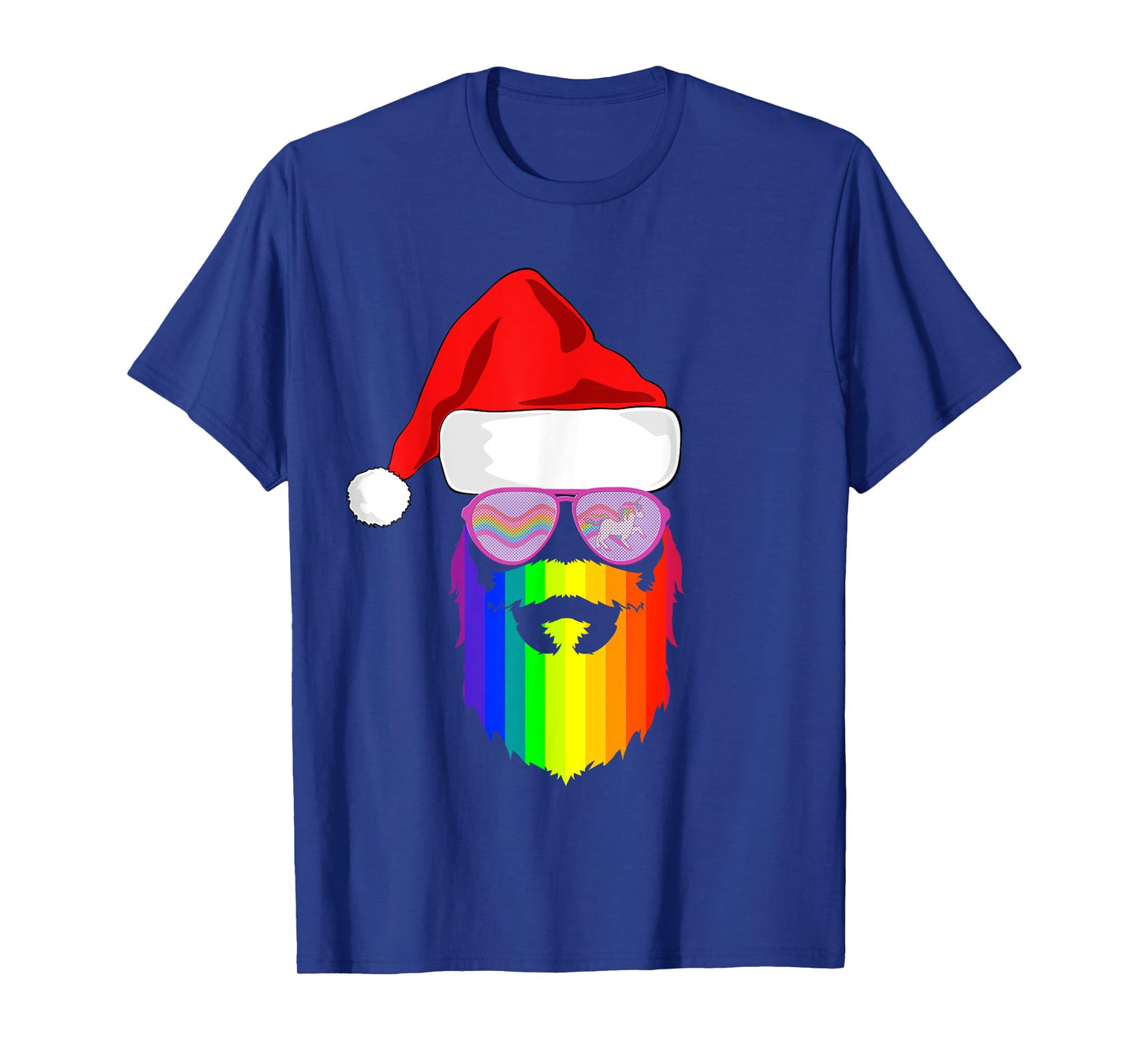 Gay Santa Claus Christmas Rainbow Unicorn Sunglasses LGBQT T-Shirt