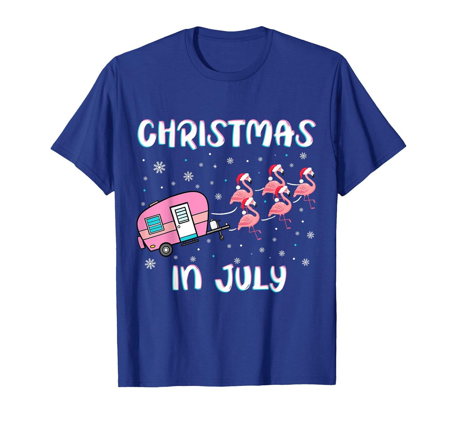 Christmas in July Summer Camping Flamingo Trailer Camper T-Shirt