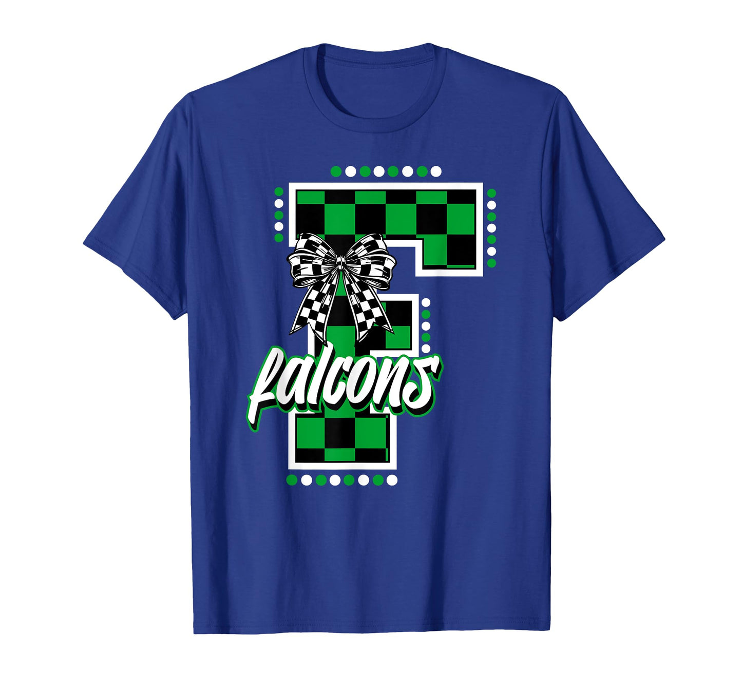 Falcons Checkered Letter School Spirit Mascot Green Game Day T-Shirt
