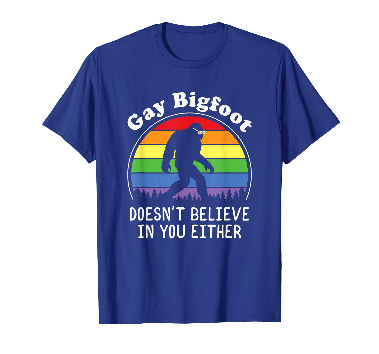 Gay Pride Funny Gay Bigfoot Rainbow Sasquatch Retro Vintage T-Shirt