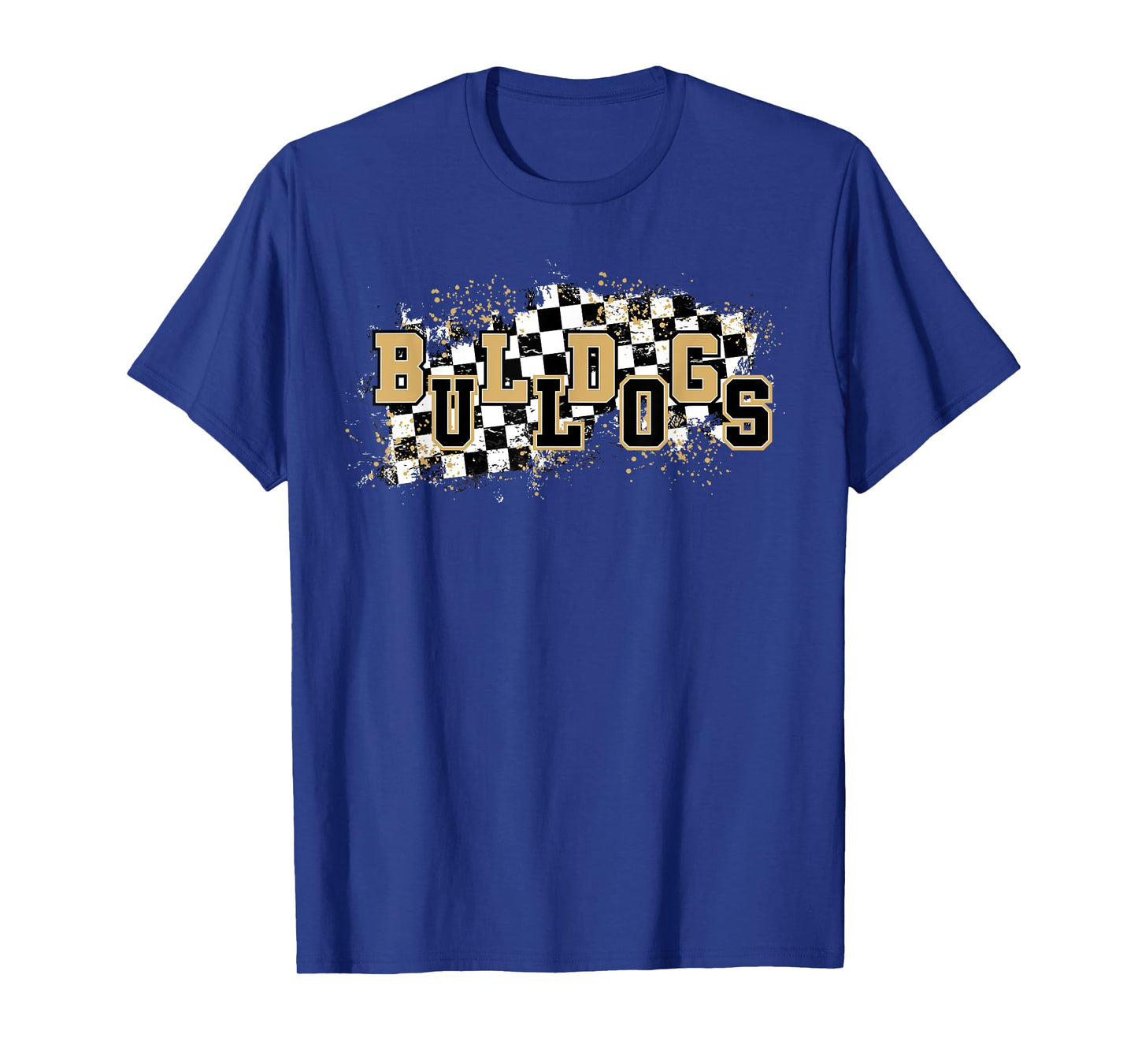 Bulldogs Checkered Print School Spirit Game Day Bulldog Gold T-Shirt