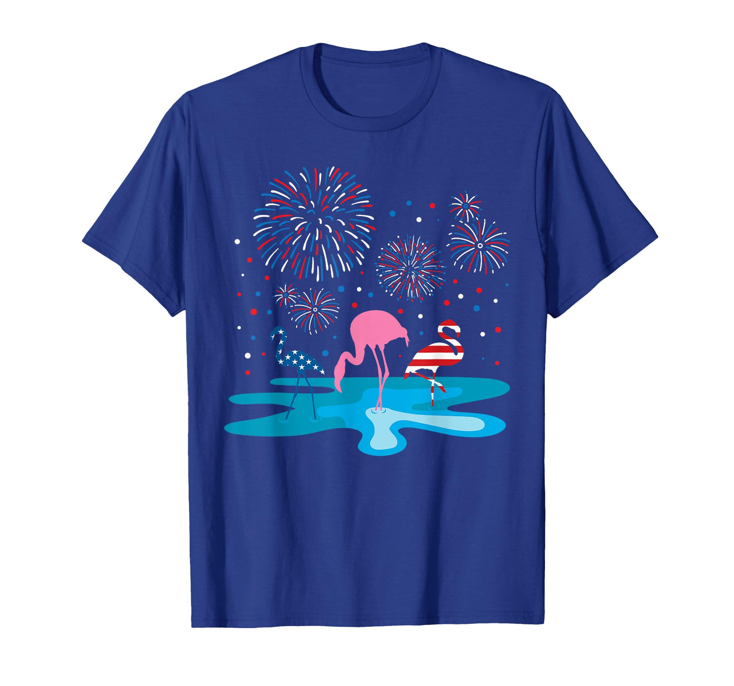 Flamingo 4th of July Fireworks Patriotic American USA Flag T-Shirt