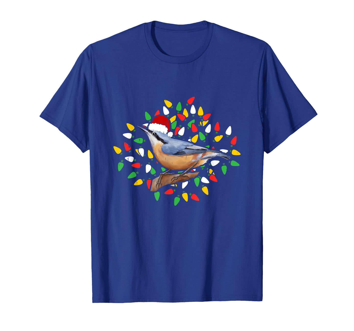 Holiday Xmas Lighting Santa Hat Red Breasted Nuthatch Bird T-Shirt
