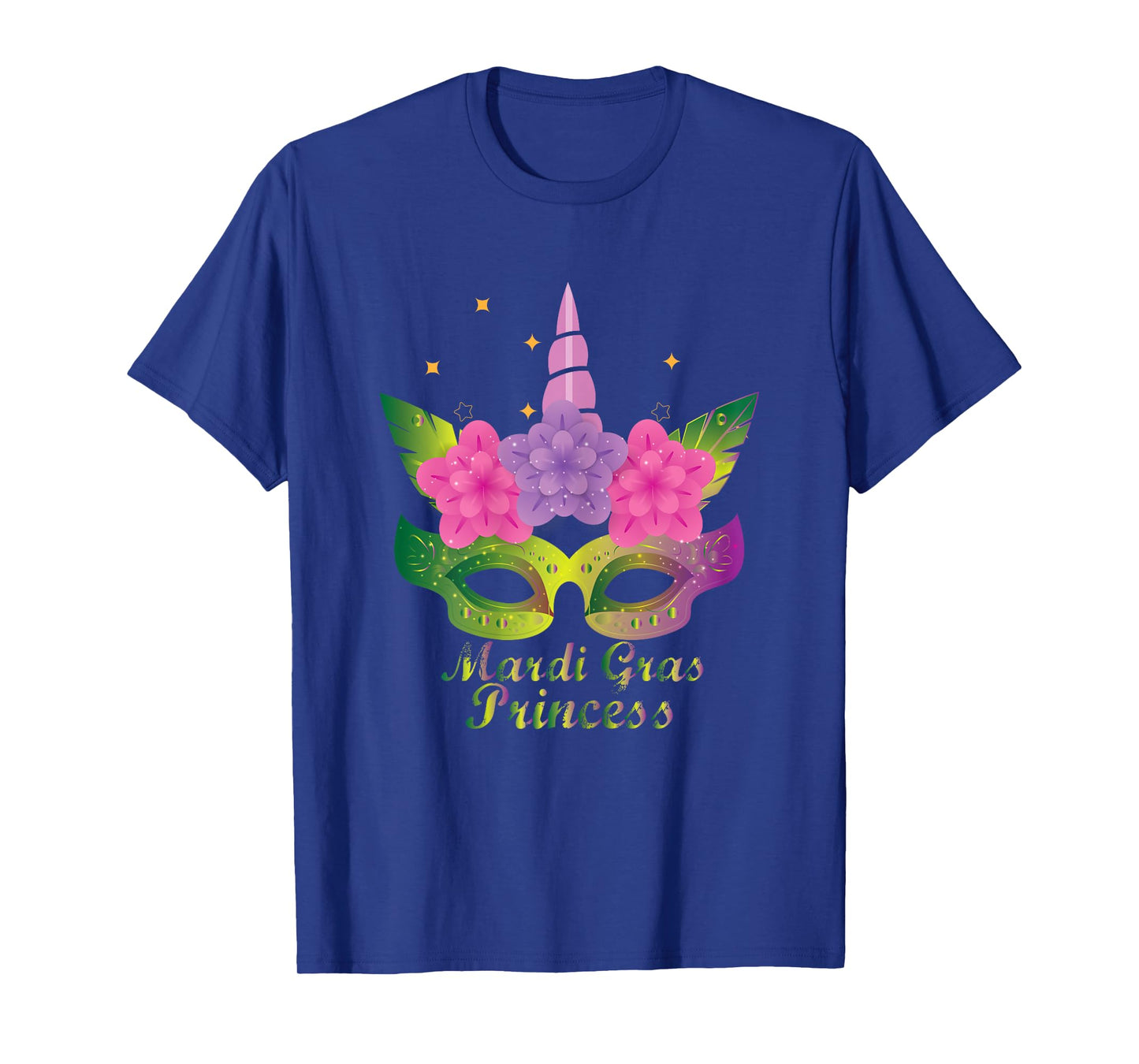 Mardi Gras Princess T Shirt With Flower Unicorn Mask T Shirt T-Shirt