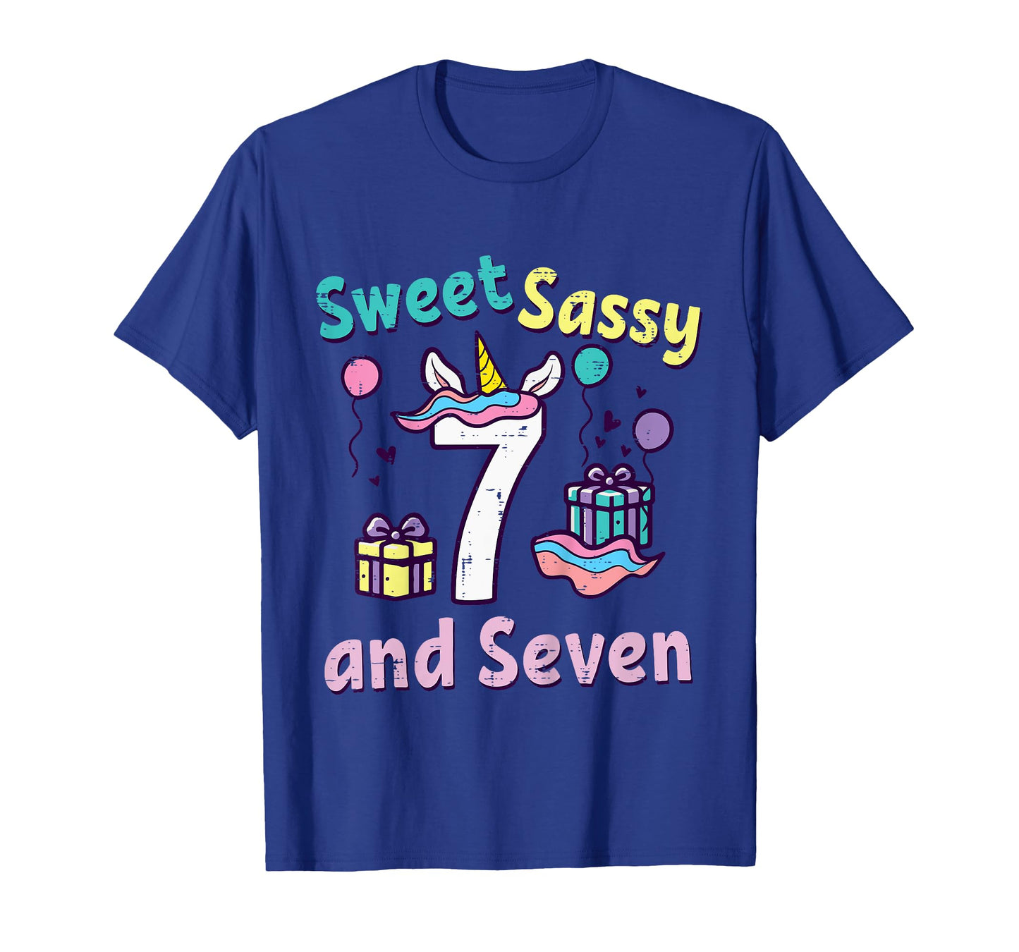 7th Birthday Unicorn Sweet Sassy Seven 7 Year Old Bday Girls T-Shirt