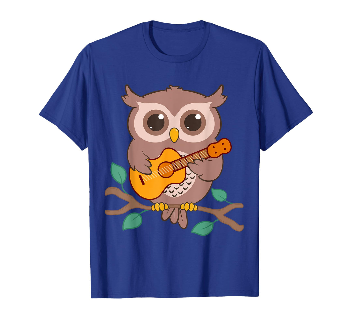 Kawaii Owl Bird Playing Acoustic Guitar Cartoon T-Shirt