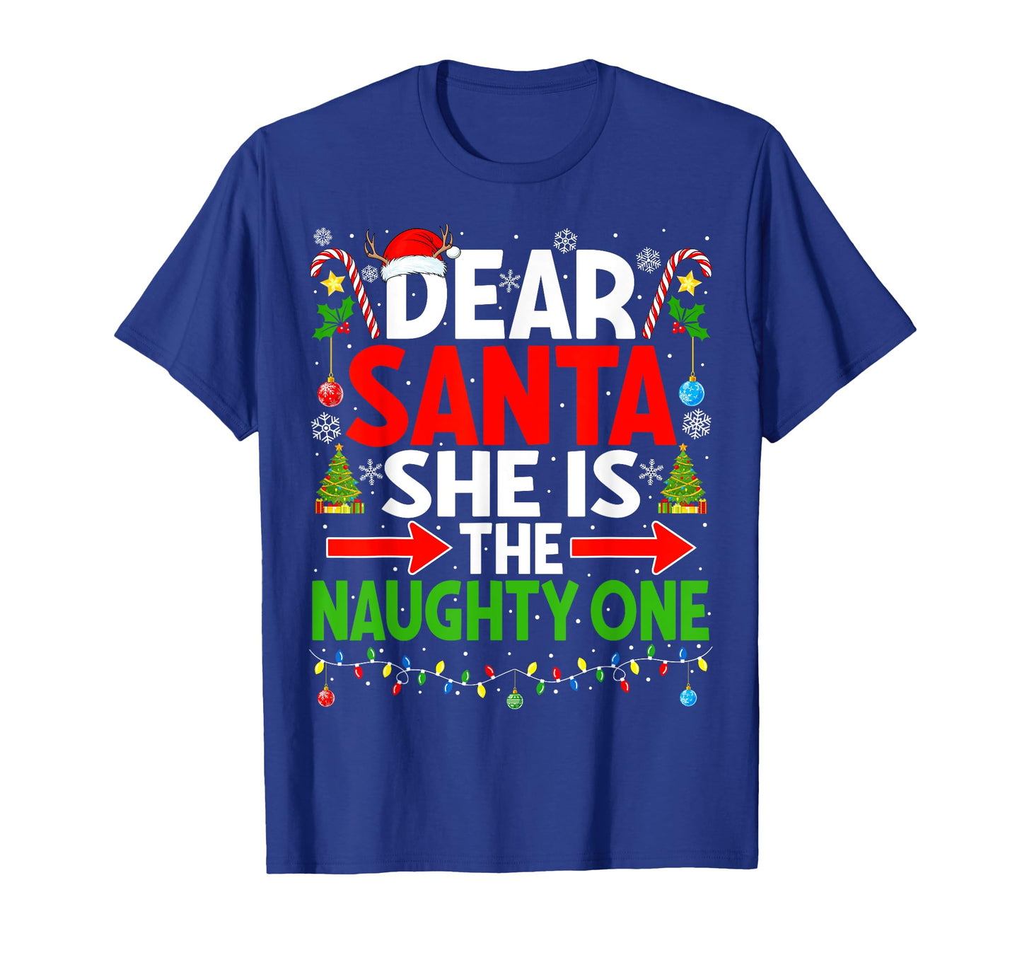 Dear Santa She's Naughty One Christmas Couple Pajama Couples T-Shirt