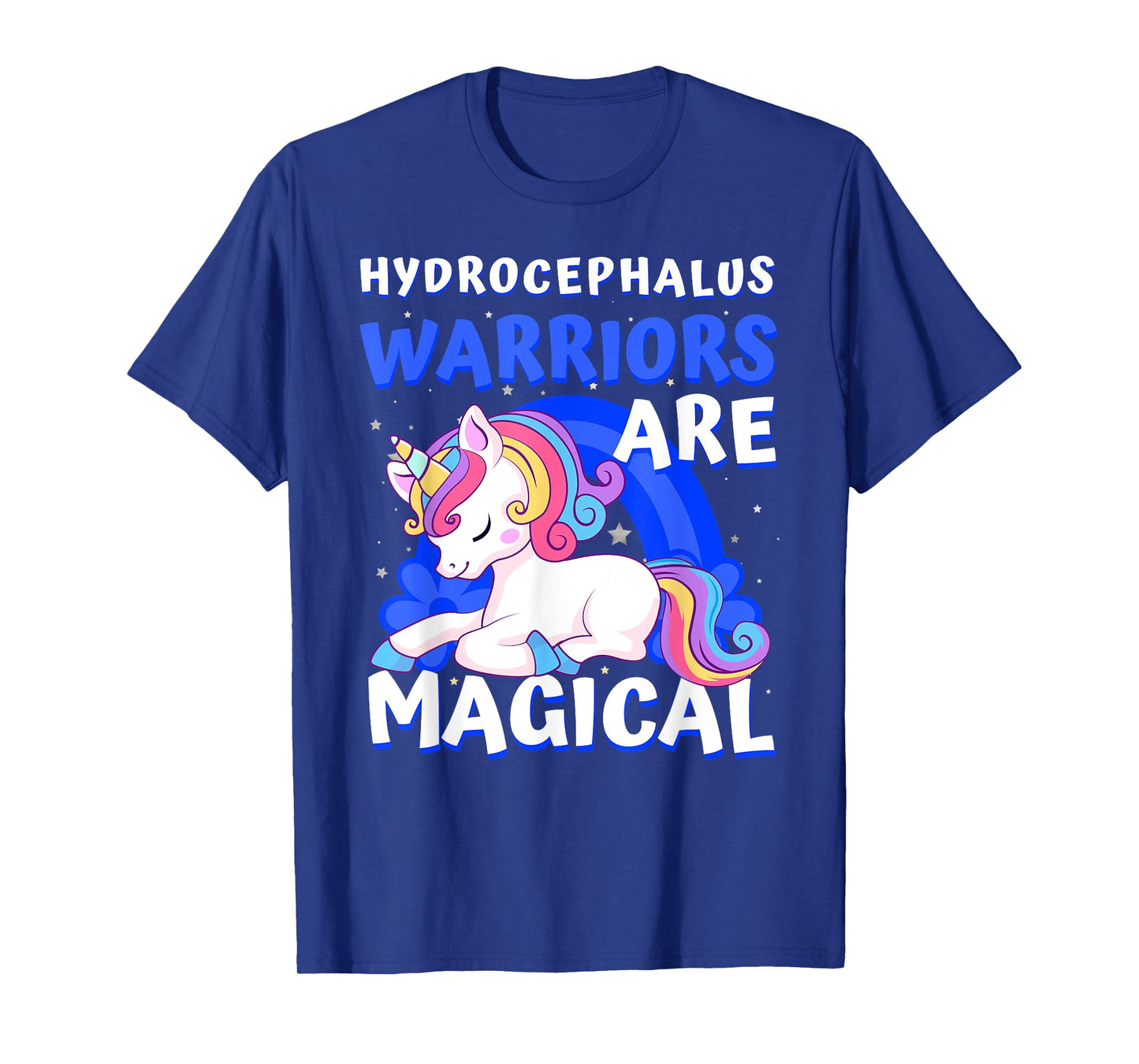 Warriors Magical Hydrocephalus Awareness Unicorn Ribbon Blue T-Shirt