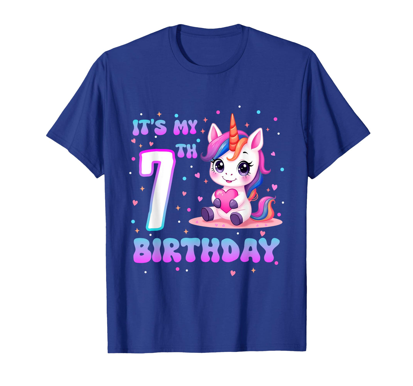 Itβs My 7th Birthday Girl 7 Years Old Cute Unicorn Parry T-Shirt