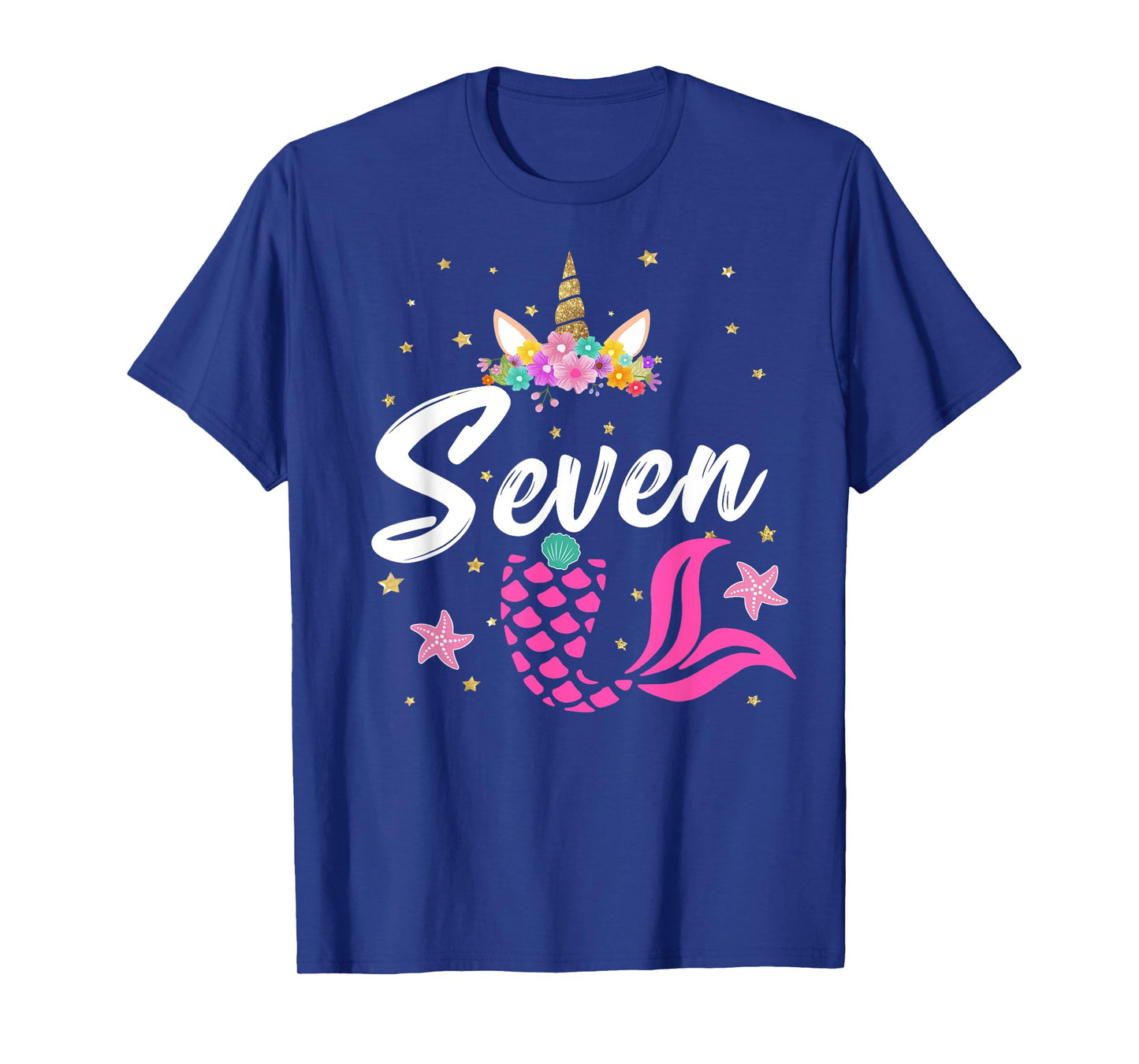 7th Birthday Girl Unicorn Shirt Mermaid Tail 7 Years Old T-Shirt
