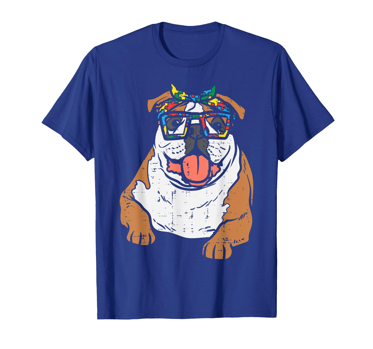 English Bulldog Puzzle Bandana Glasses Autism Awareness Dog T-Shirt