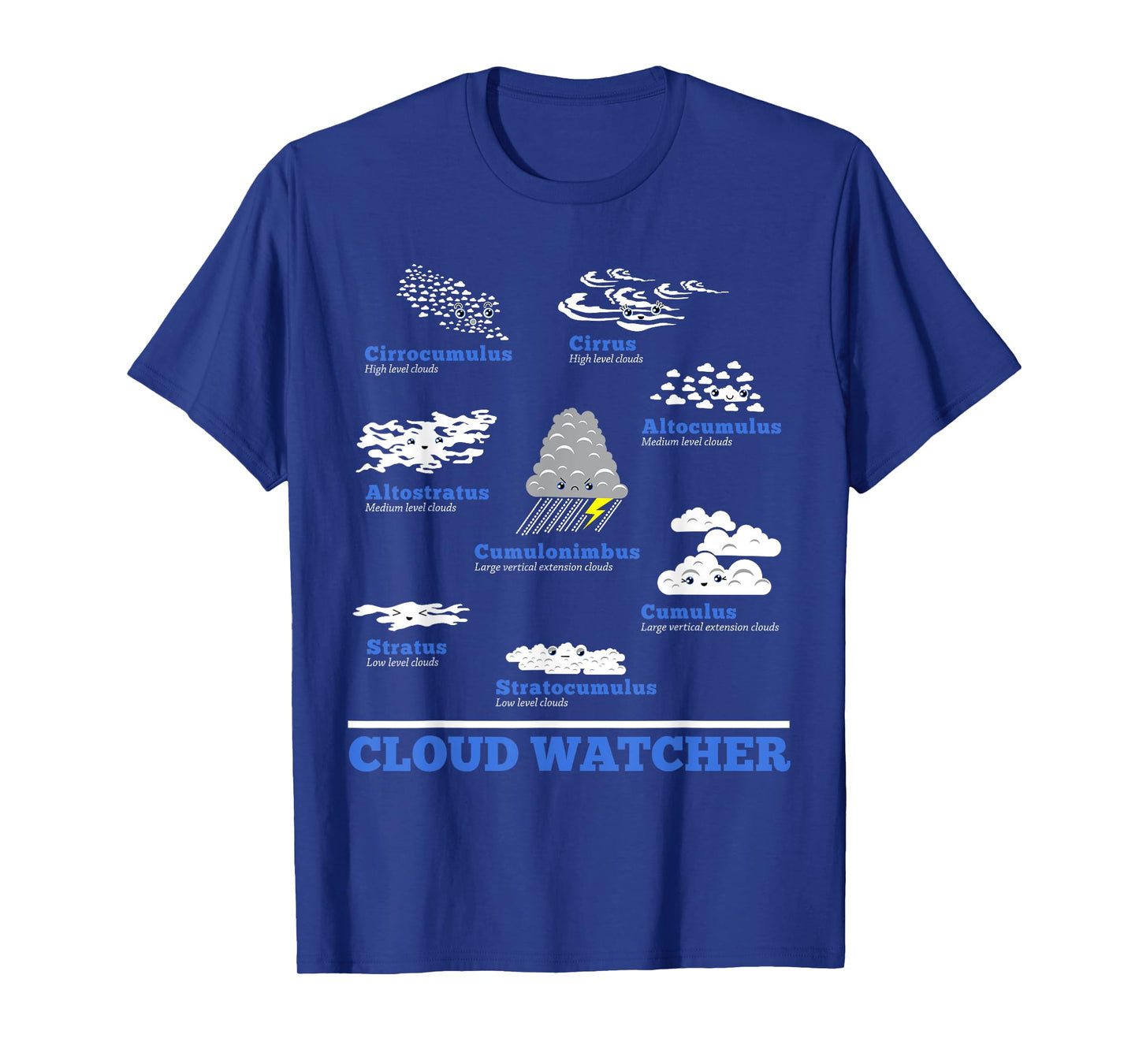 Cloud Watcher Cloud Types Science Student Teacher Cute Faces T-Shirt for Men Women Girls Kids