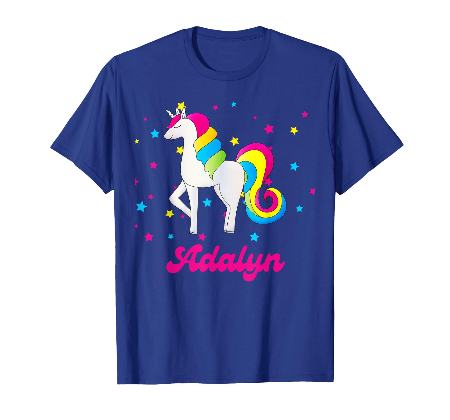 Cute Rainbow Unicorn Pink and Blue Personalized Adalyn T-Shirt