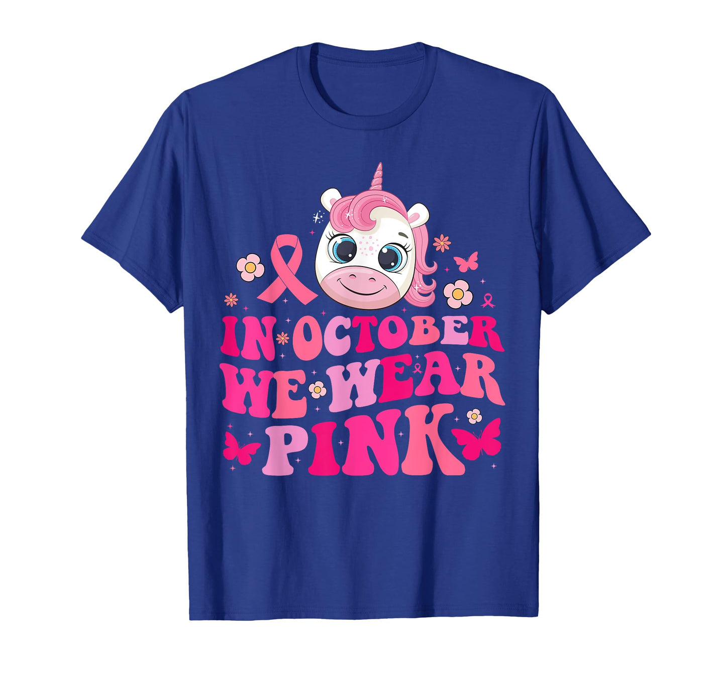 In October We Wear Pink Unicorn Breast Cancer Awareness Kids T-Shirt