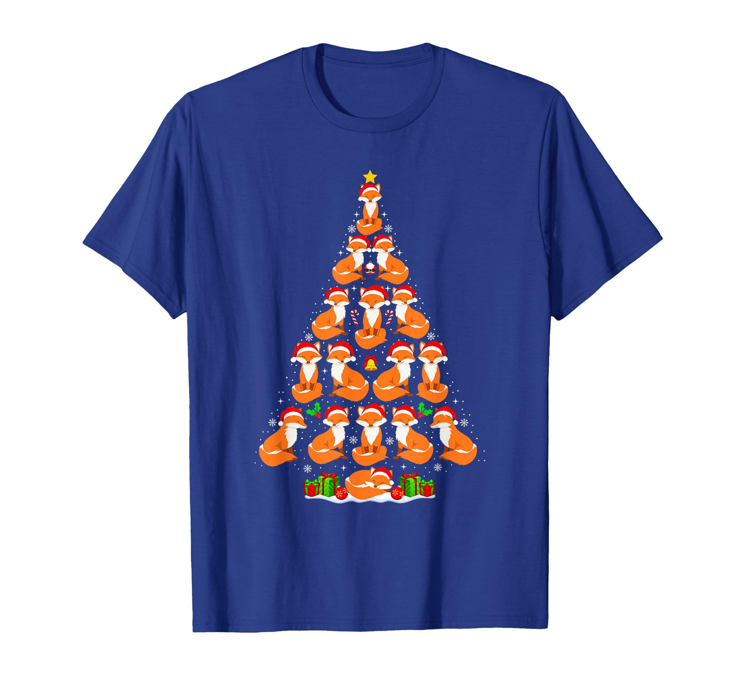 Fox Christmas Tree Lights Funny Xmas Santa Hat Fox Lover T-Shirt