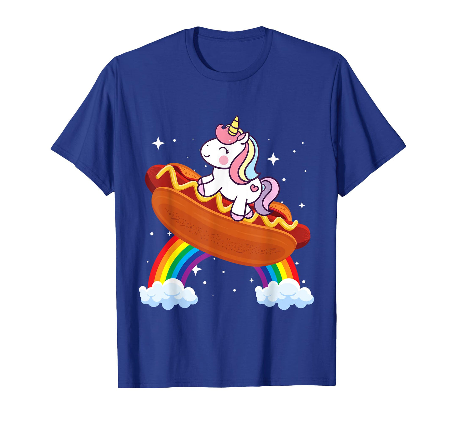 Unicorn Riding Hot Dog Boys Girls Women Kids Teens Rainbow T-Shirt
