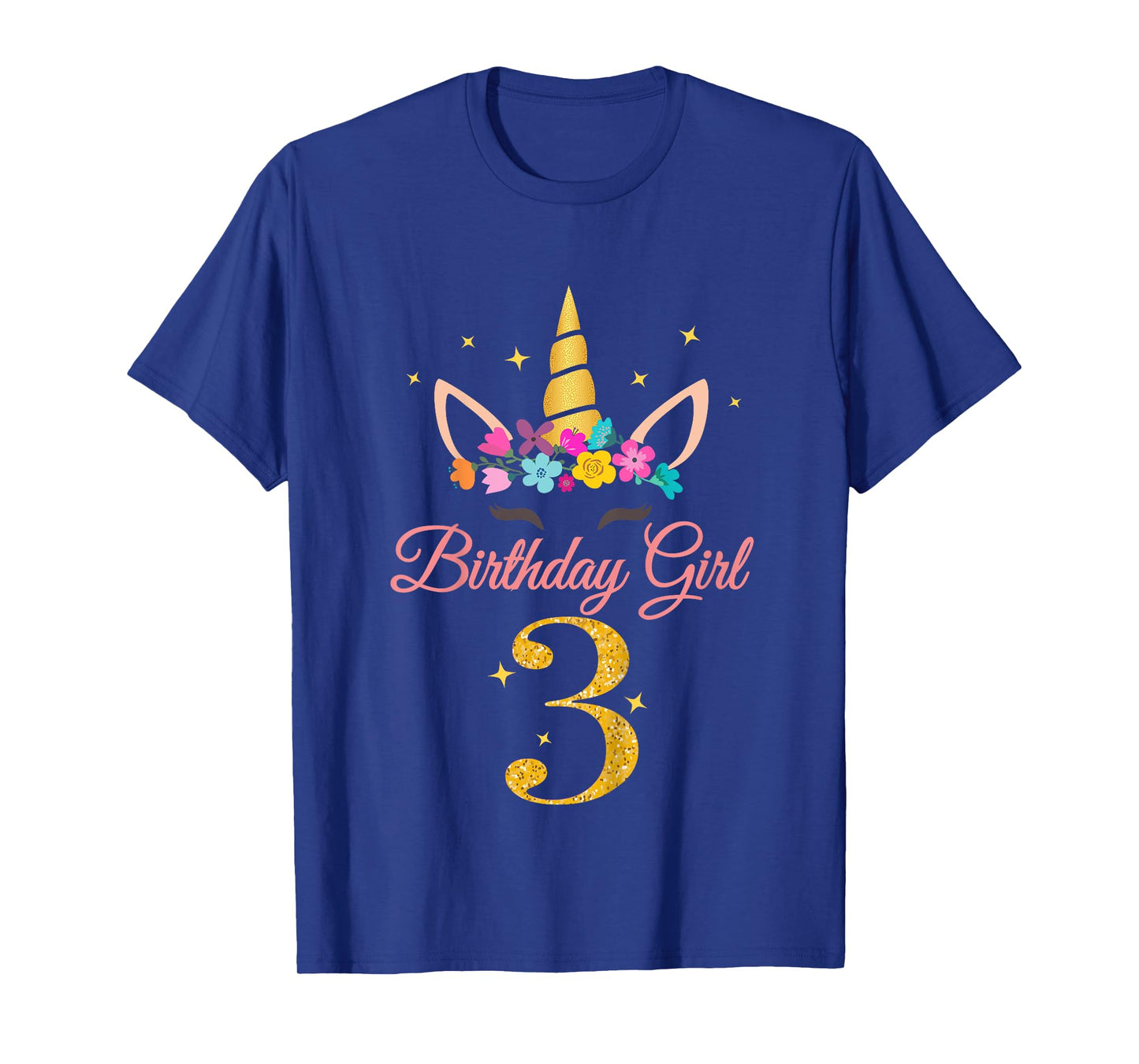 Kids 3 Birthday Girl Unicorn Design 3-Year-Old 3rd BDay T-Shirt