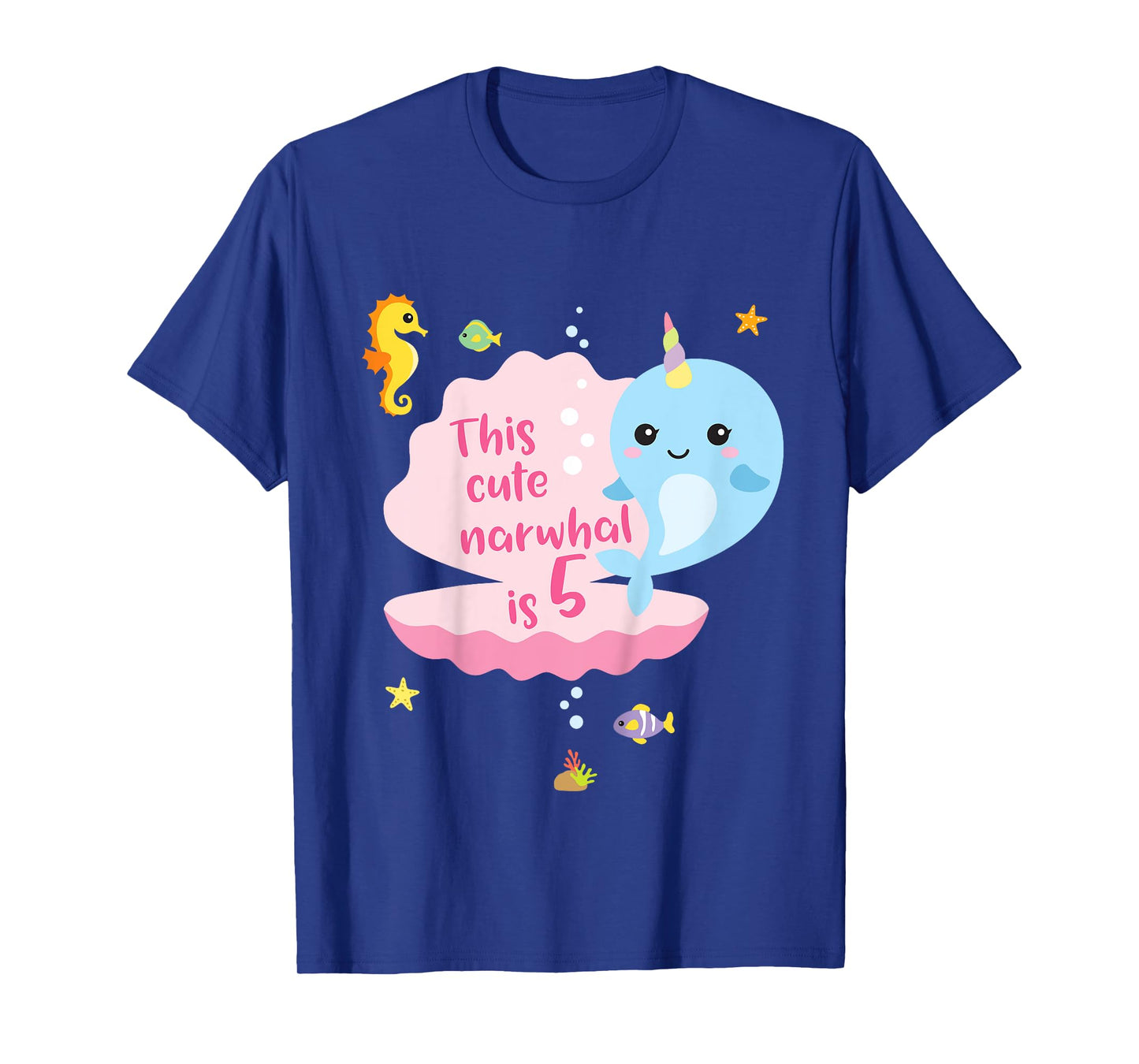 5th Birthday 5 Year Old Girl Boy Gift Narwhal Sea Unicorn T-Shirt