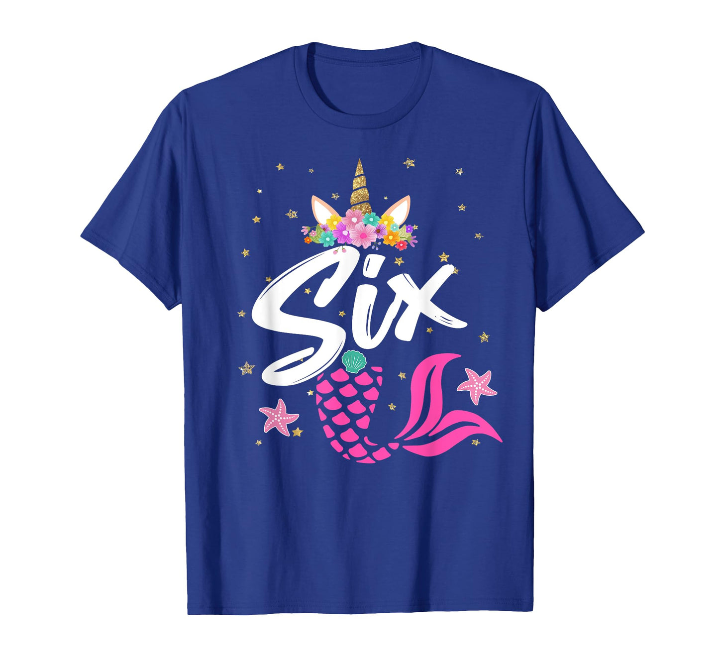 6th Birthday Girl Unicorn Shirt Mermaid Tail 6 Years Old T-Shirt
