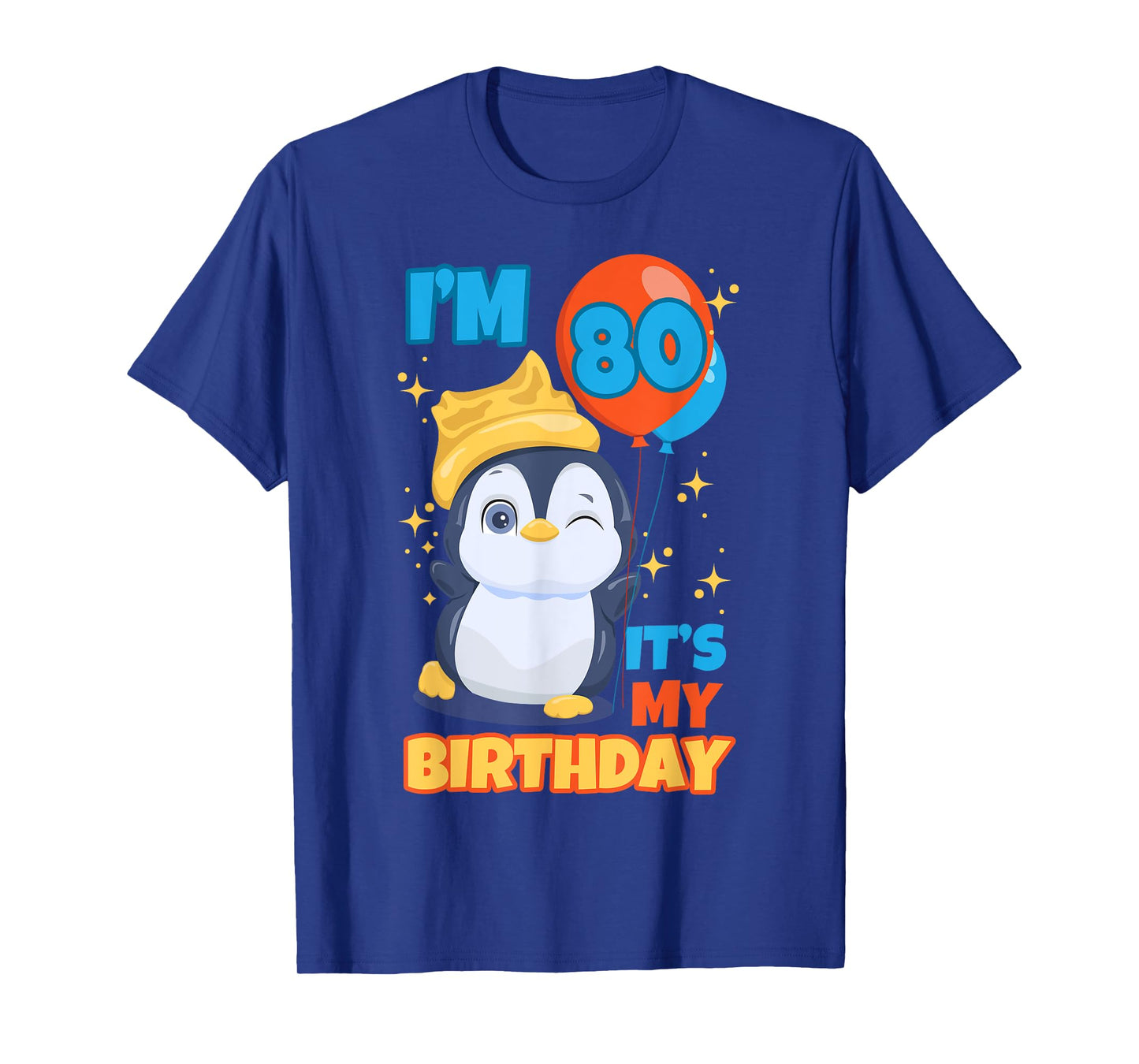 Penguin 80th Birthday Wink Winter Theme Balloon Celebration T-Shirt