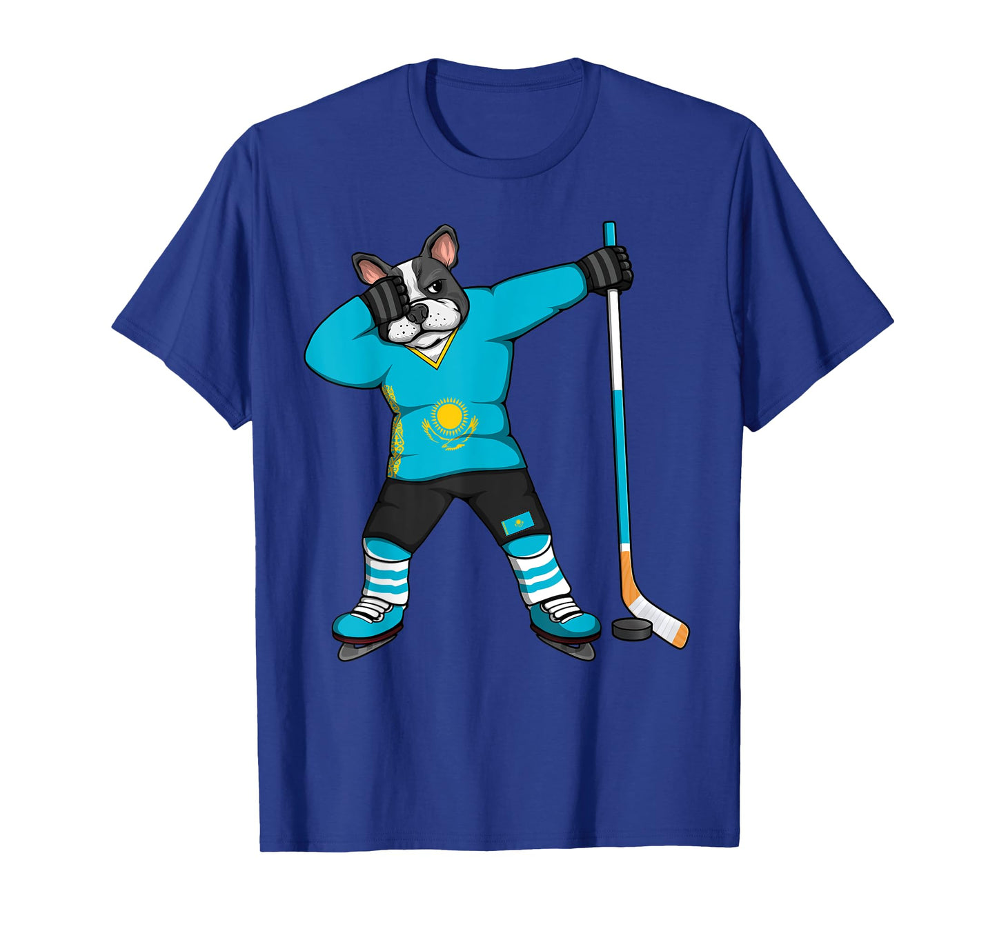 Dabbing French Bulldog Kazakhstan Ice Hockey Fans Jersey Art T-Shirt