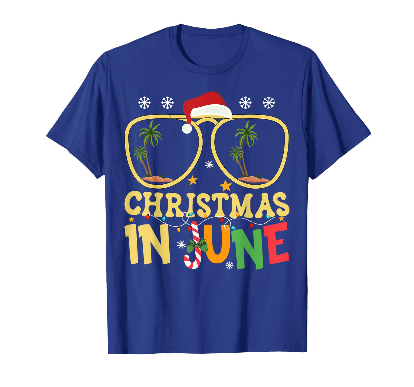 Funny Vacation Christmas In June Santa Hat Xmas Summer T-Shirt