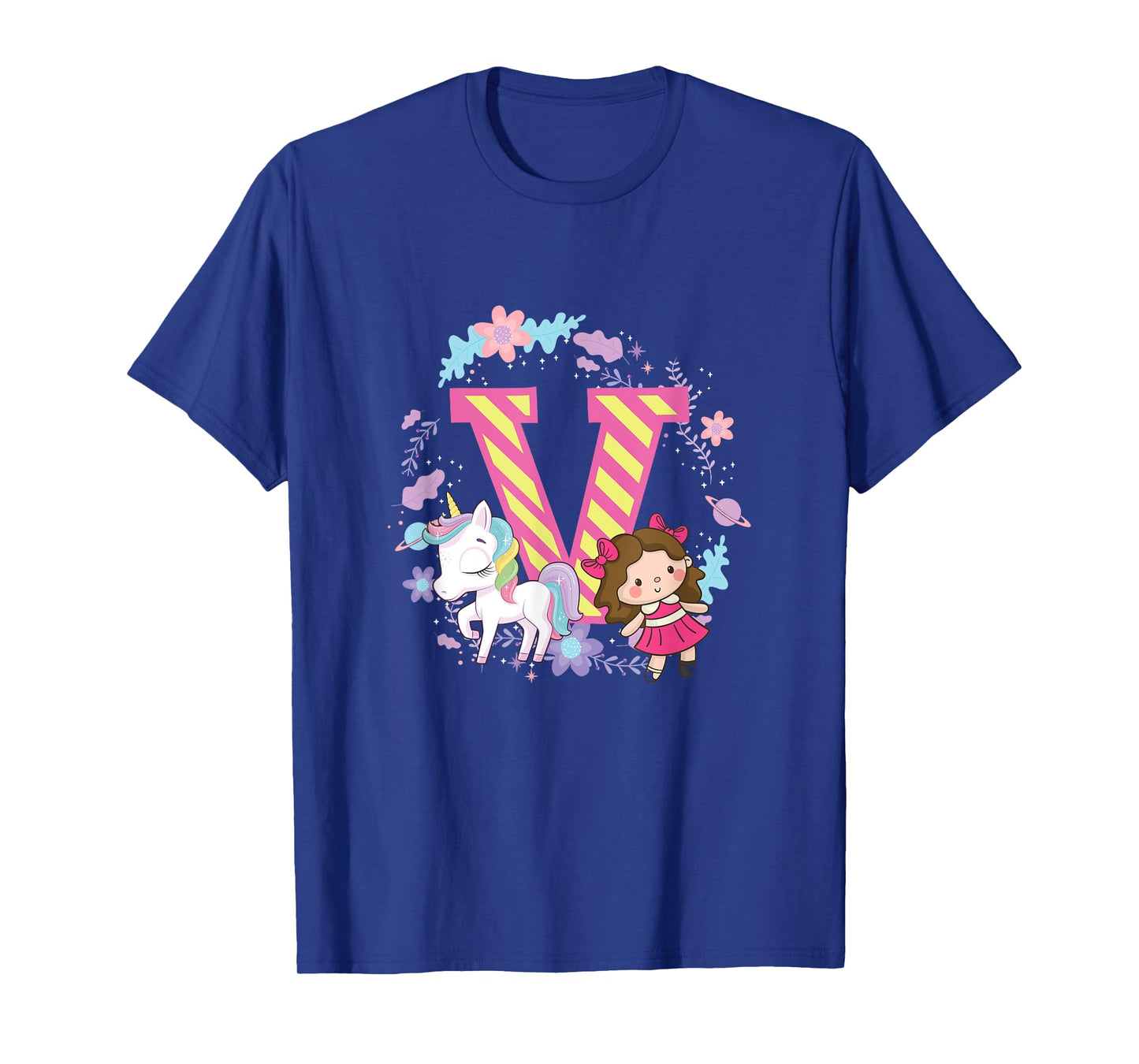 Letter V Sign Alphabet Last Name Consonants Unicorn Gift T-Shirt