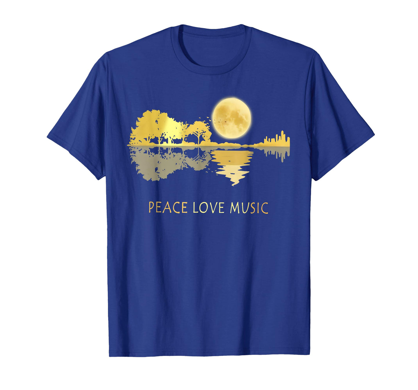 Peace Love Music Guitar Lake Shadow Hippie Musician Nature T-Shirt