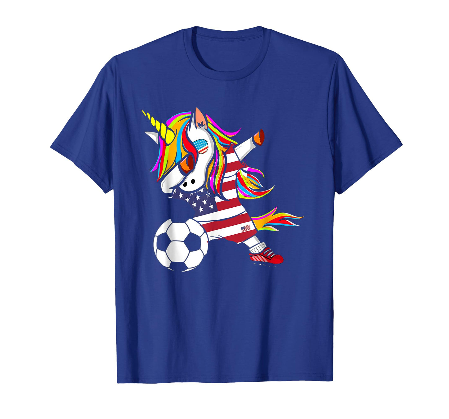 Funny Dabbing Unicorn USA Soccer - USA Flag Soccer T-Shirt