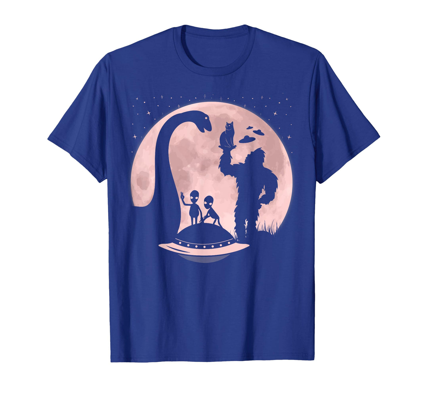 Bigfoot Loch Ness Monster Sasquatch Cat Ufo Funny Aliens T-Shirt for Men Women Kids