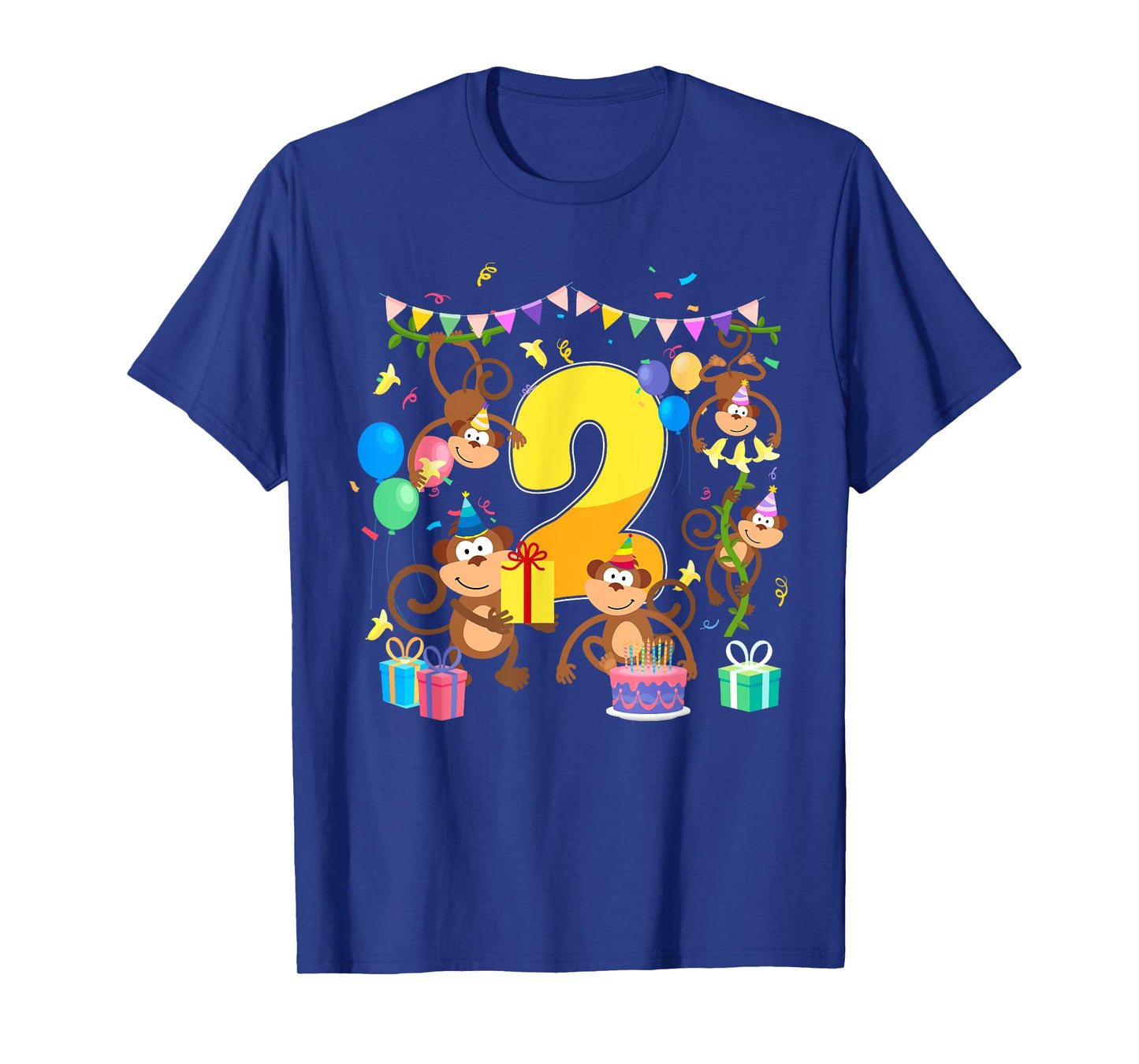 2nd Birthday Cute Monkeys Theme 2 Year Old Boy Girl Bday T-Shirt
