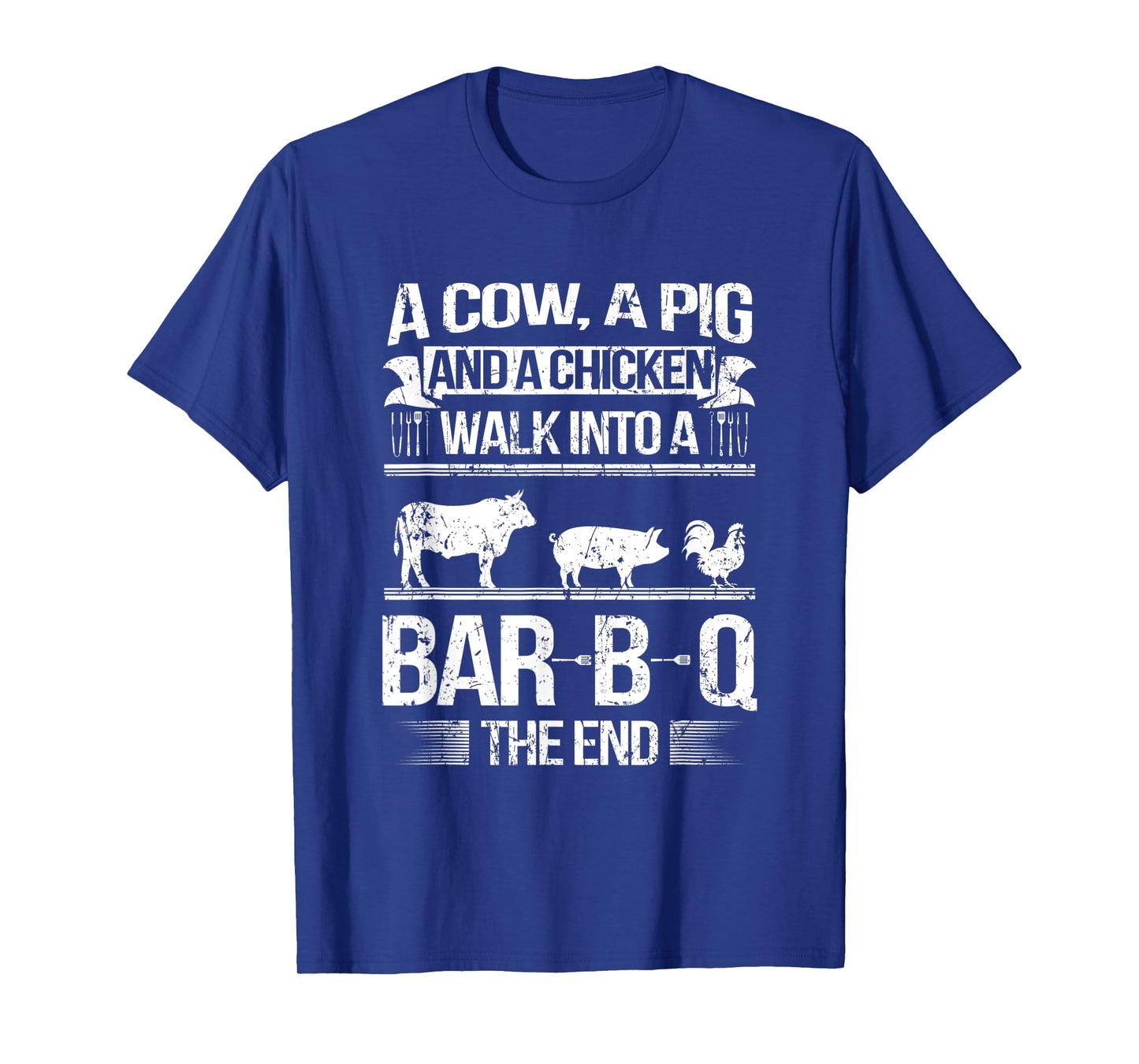 A Cow a Pig and a Chicken walk into a BBQ cooking Beef Roast T-Shirt