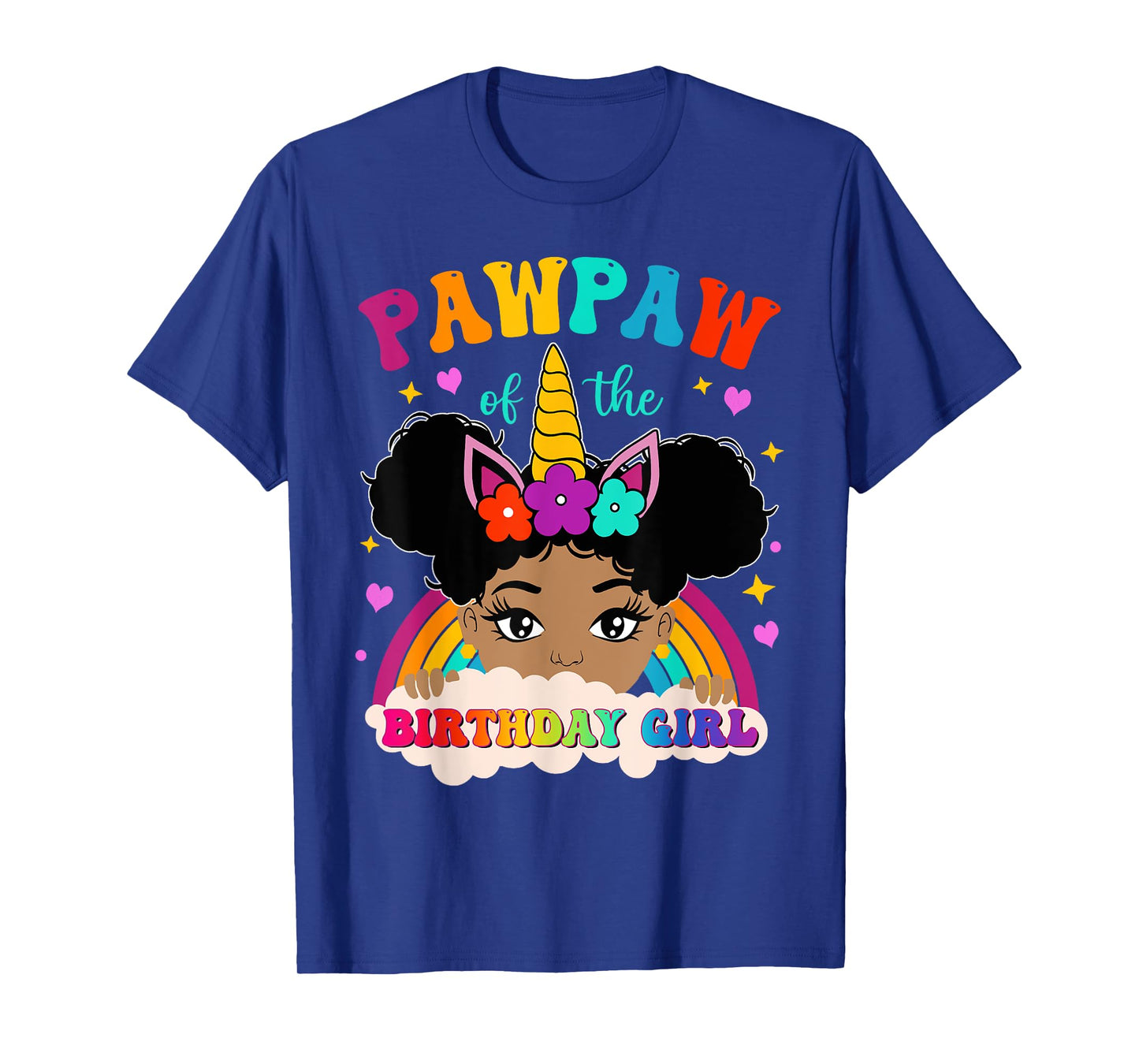 Pawpaw of The Birthday Girl Rainbow Afro Melanin Unicorn T-Shirt