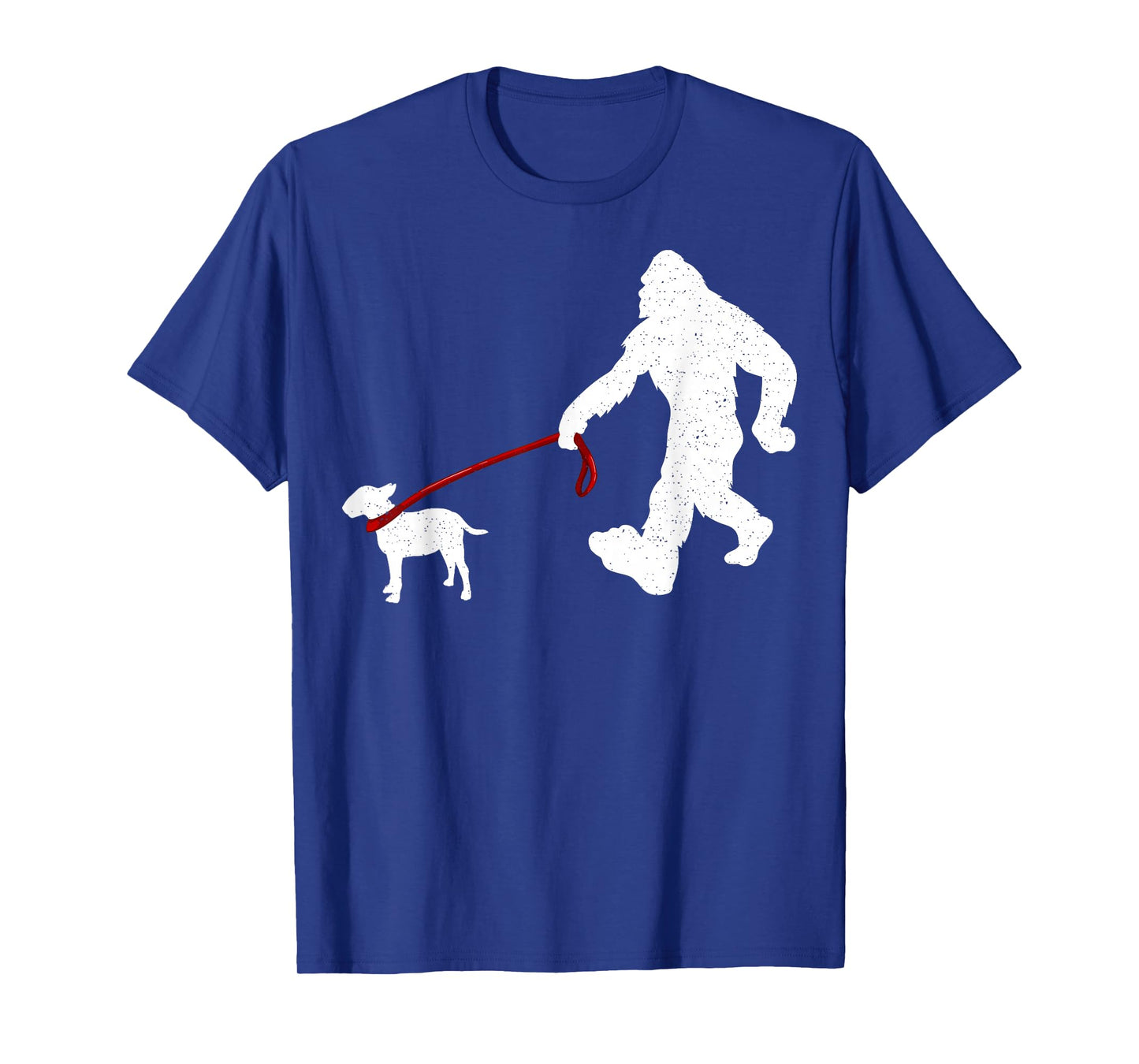 Funny Bigfoot Walking with Bull Terrier Dog T-Shirt
