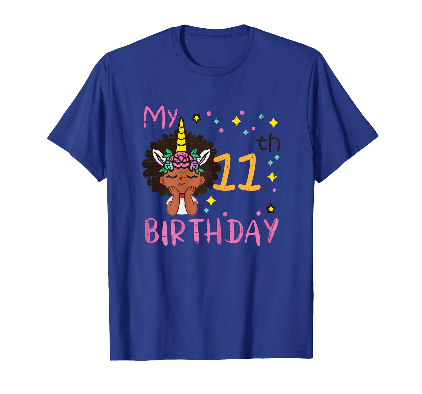 11th Birthday Afro Black Girl Unicorn 11 Year Old Bday Girls T-Shirt