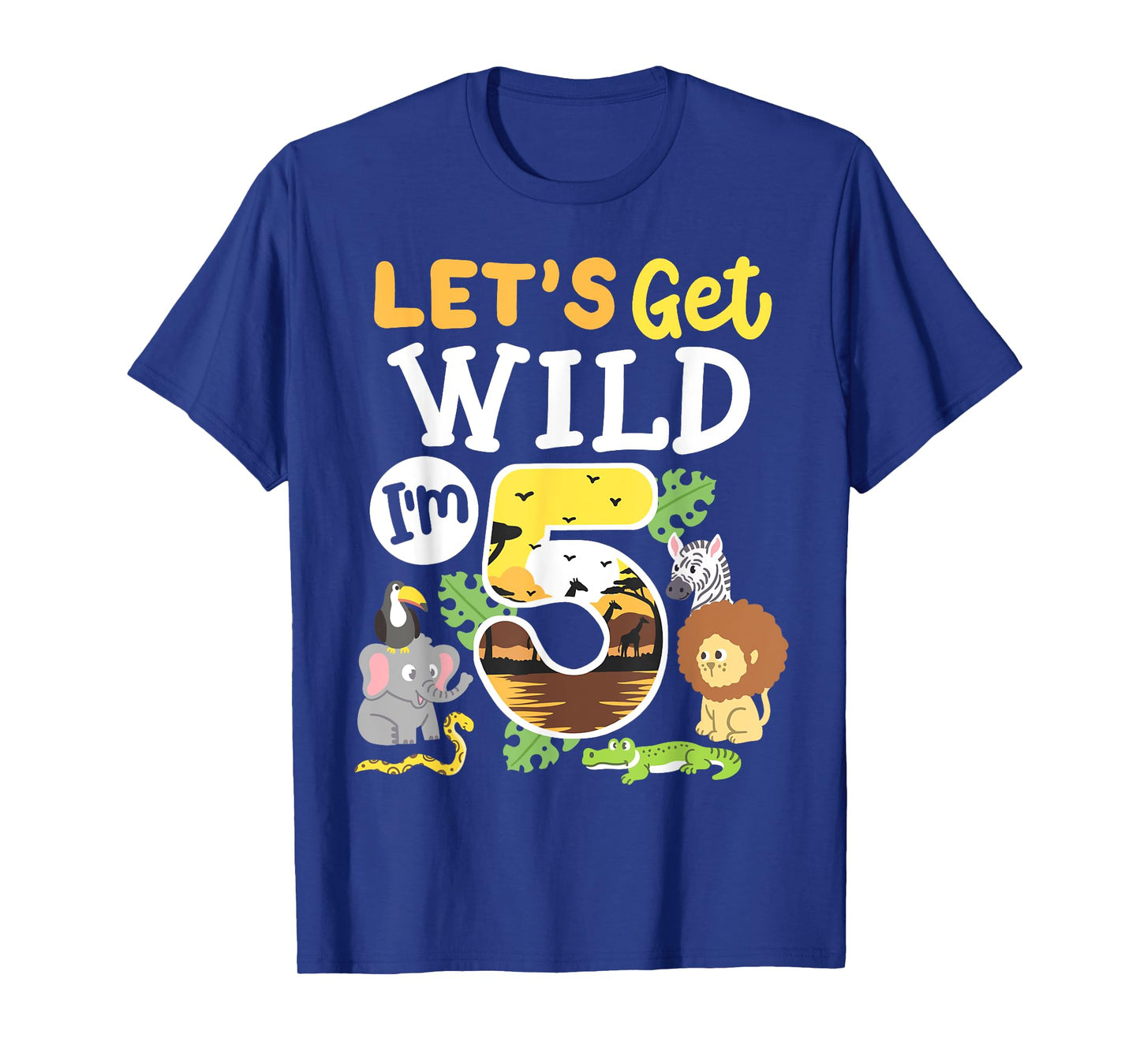 Jungle Safari Let's Get Wild 5th Birthday Zoo 5 Year Old Kid T-Shirt