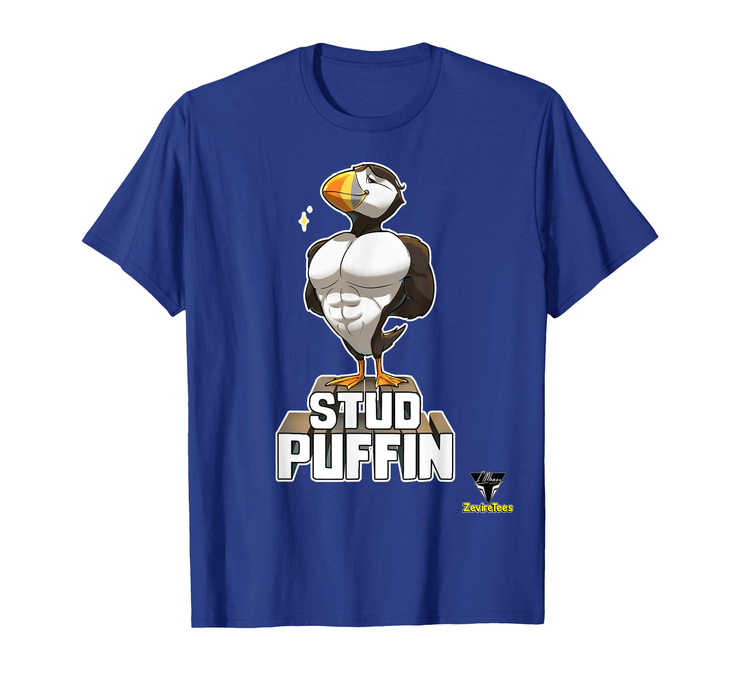 ZevireTees Stud Puffin T-Shirt - Men's Unisex-Adults Black Cotton 100% T-Shirt - Small - Short Sleeve - Studded, Unique Fabric Blend