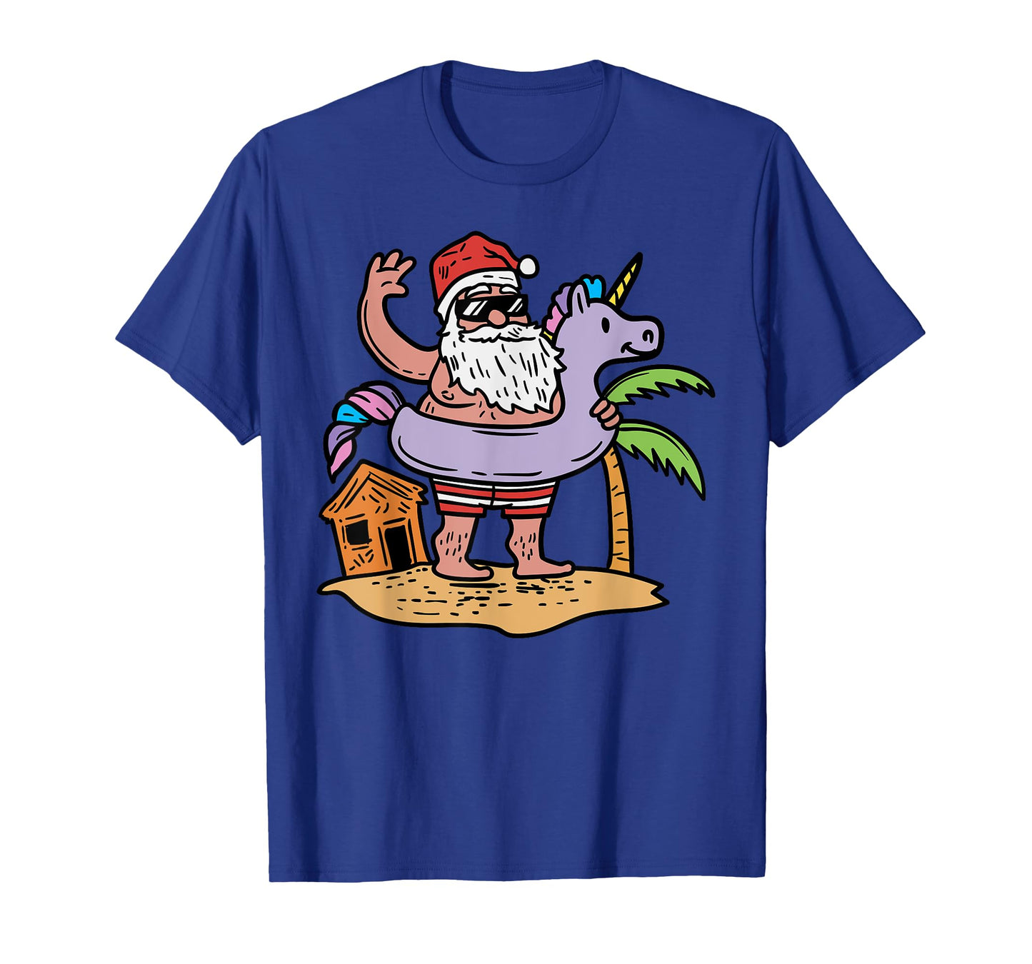 Summer Santa Unicorn Floater Funny Christmas July Beach Gift T-Shirt for Men Women Kids