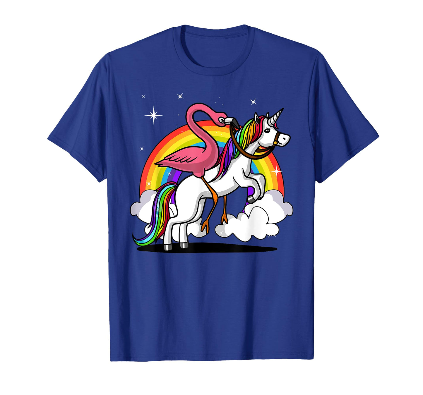 Flamingo Bird Riding Unicorn Magical Rainbow Kids Girls T-Shirt