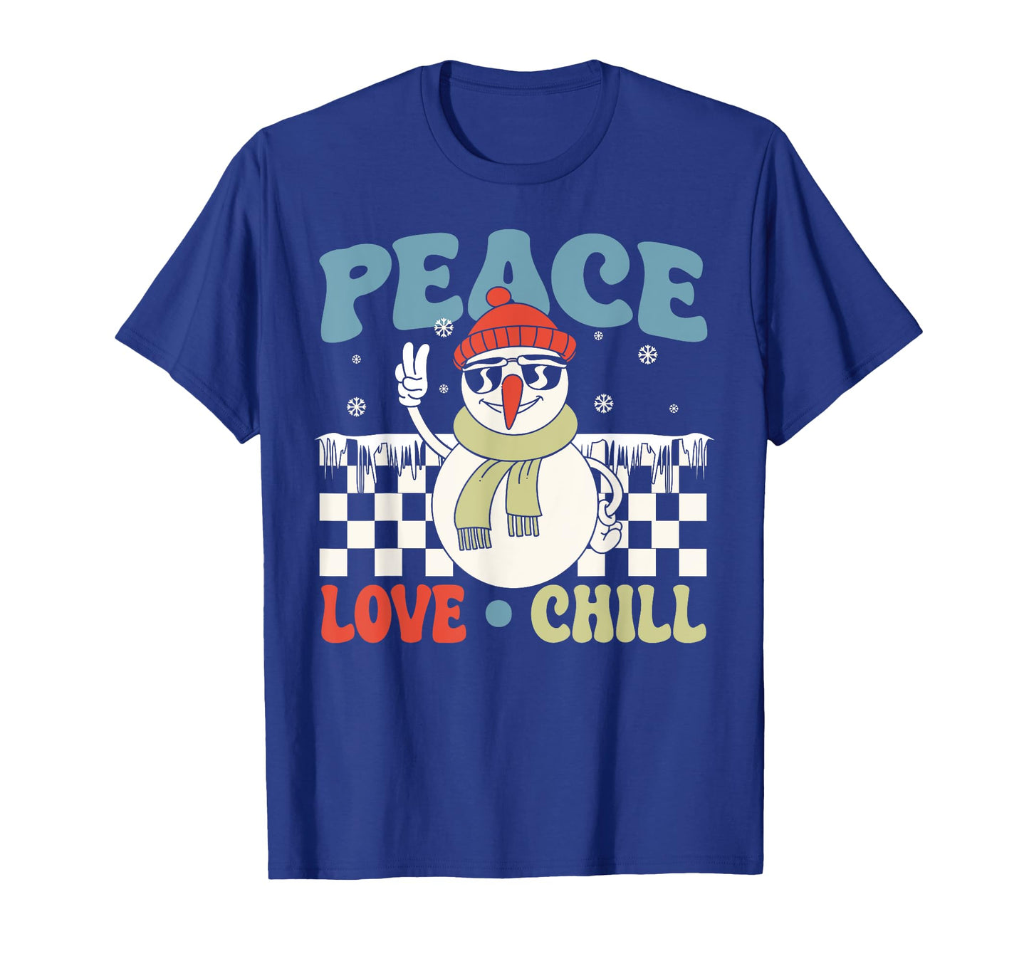 Snowman Peace Love Christmas Chill Hippie Snowman T-Shirt