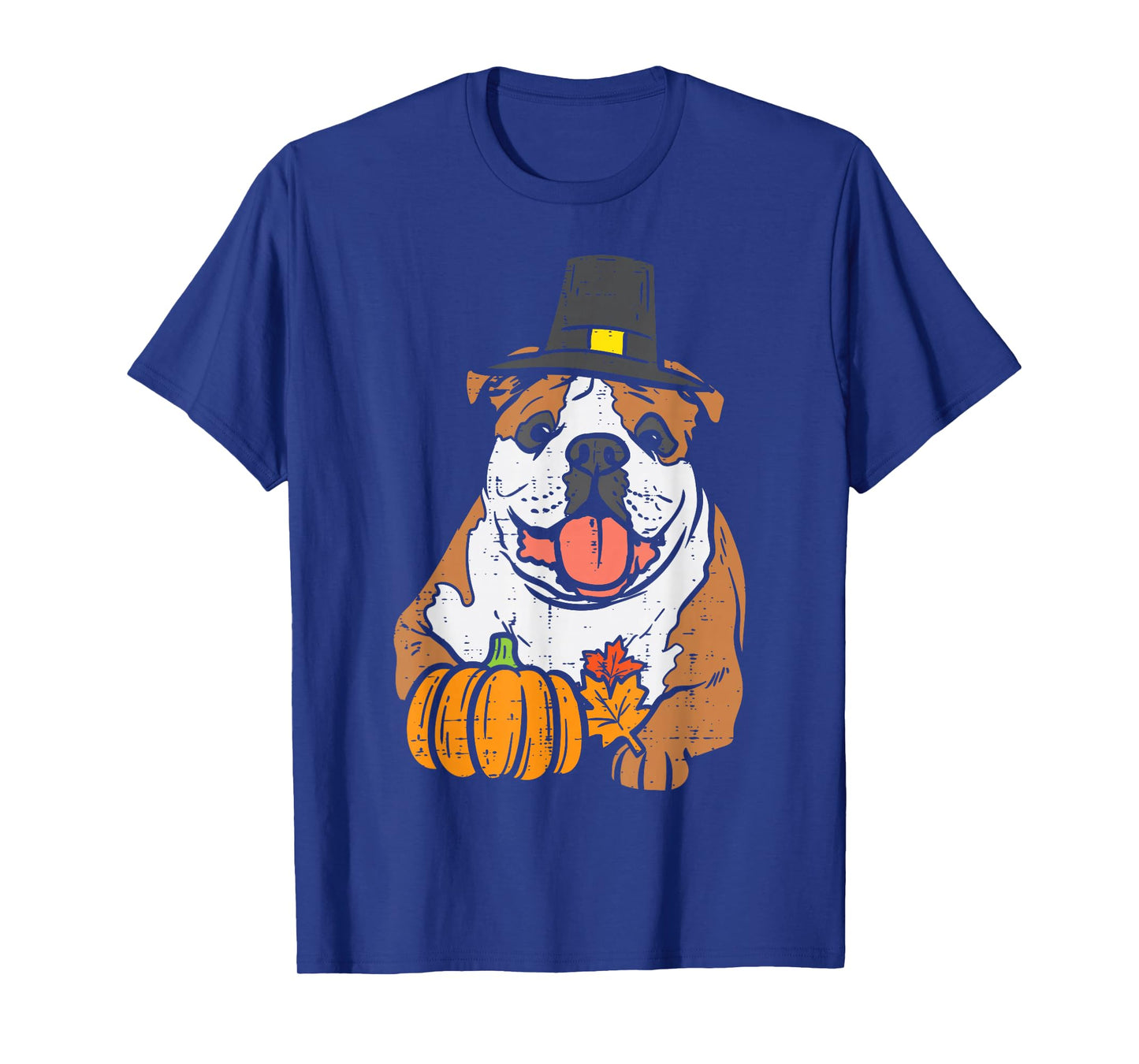 English Bulldog Pumpkin Leaf Thanksgiving Fall Halloween Dog T-Shirt