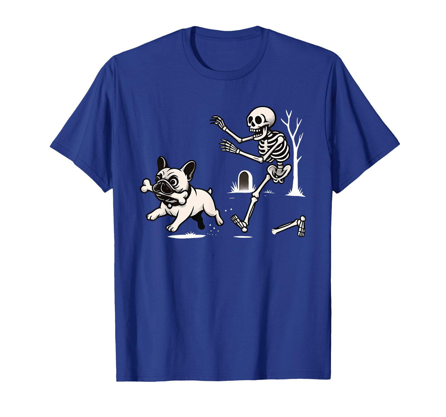 Halloween French Bulldog Skeleton Chasing Dog T-Shirt