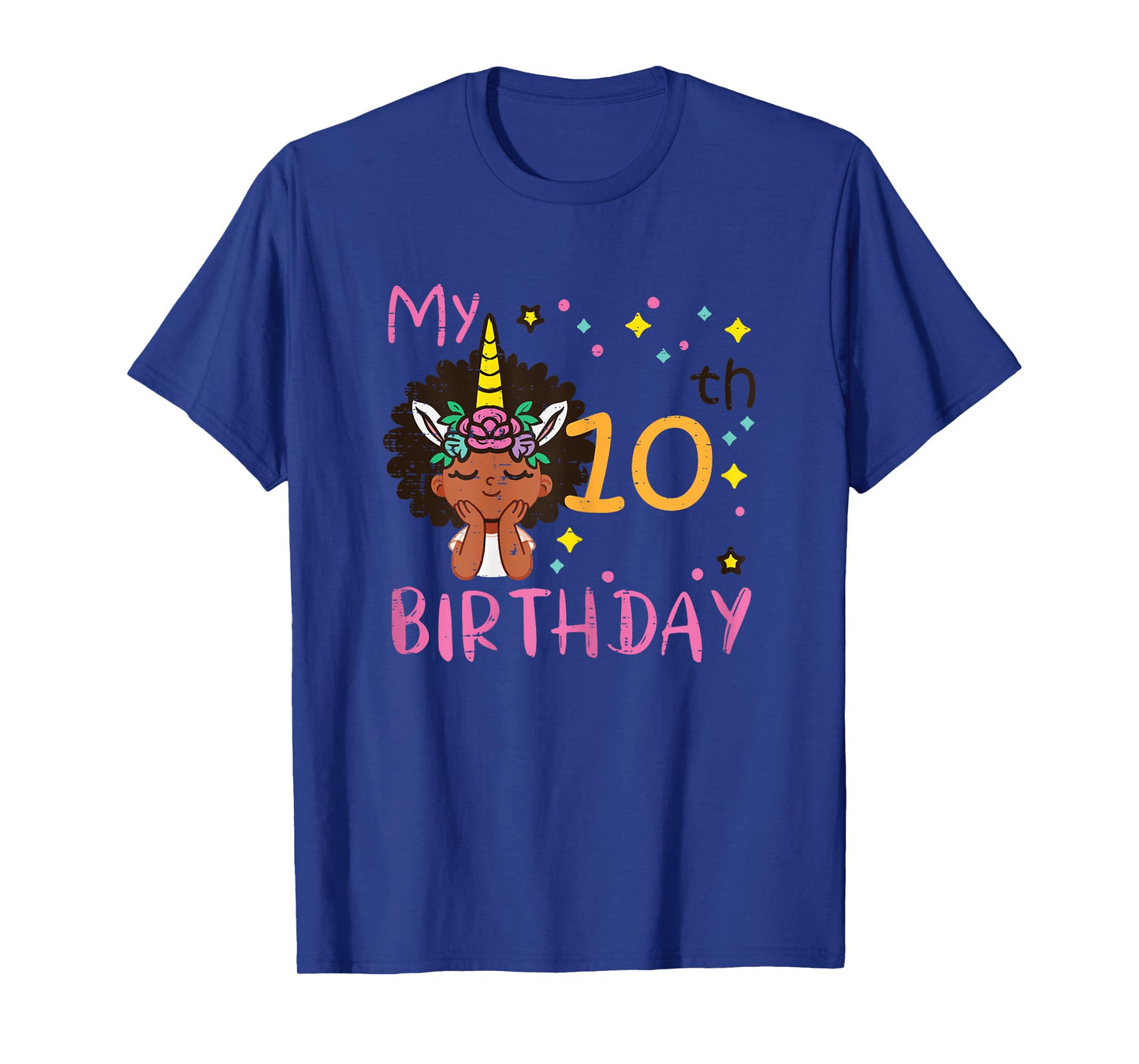 10th Birthday Afro Black Girl Unicorn 10 Year Old Bday Girls T-Shirt