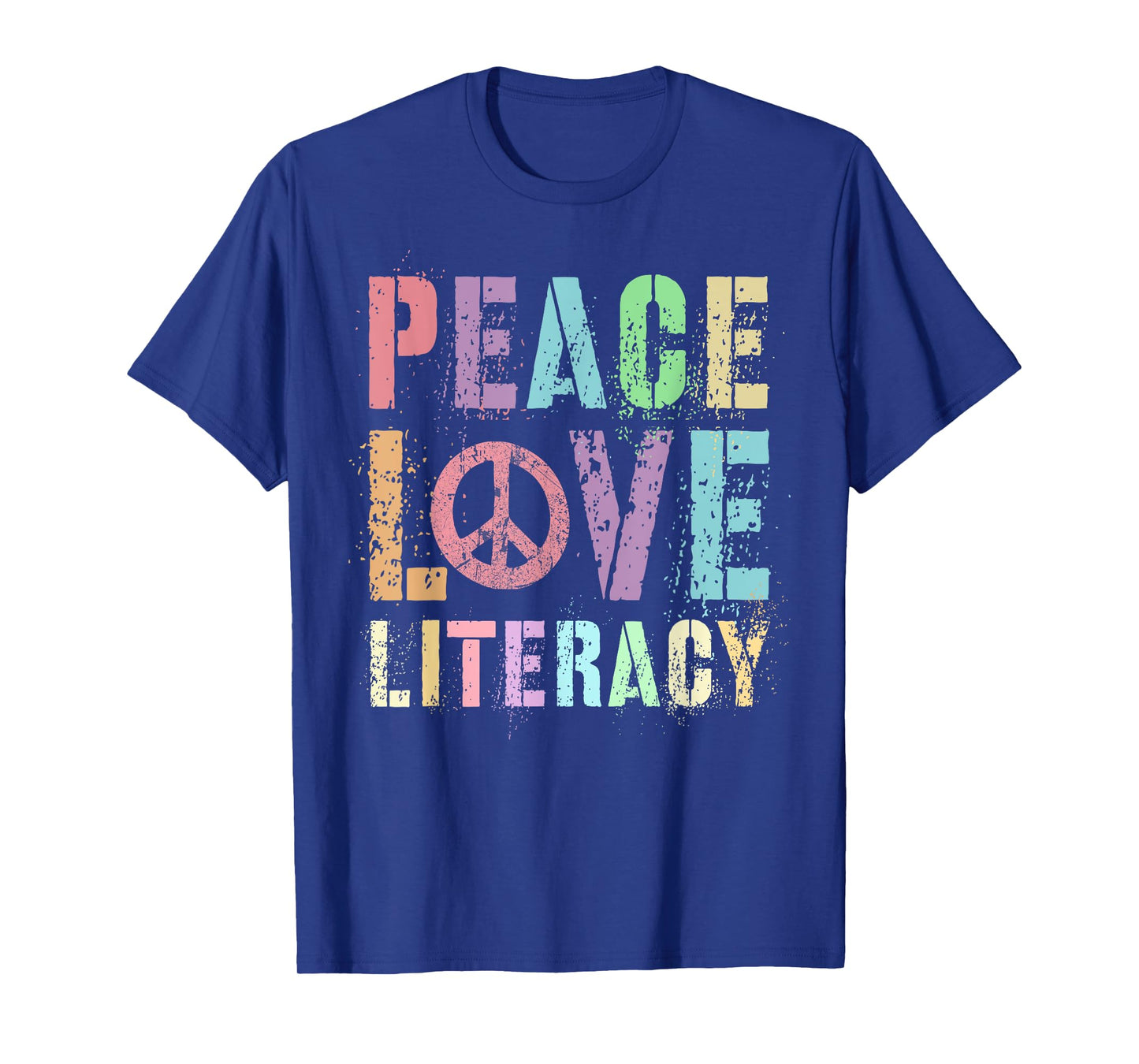 Groovy PEACE LOVE LITERACY Teacher Library Reading Preschool Men Women Girls Kids T-Shirt