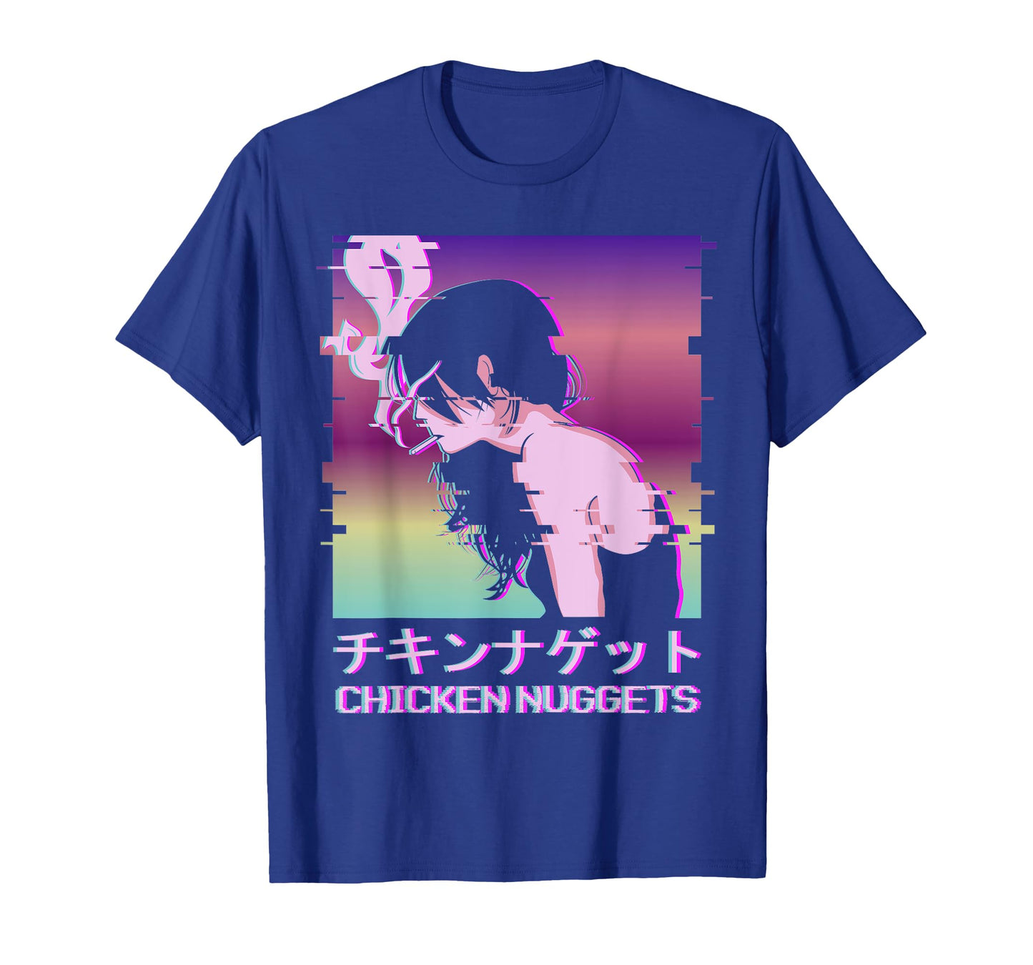 Chicken Nuggets Vaporwave Aesthetic Sad Smoking Anime Girl T-Shirt
