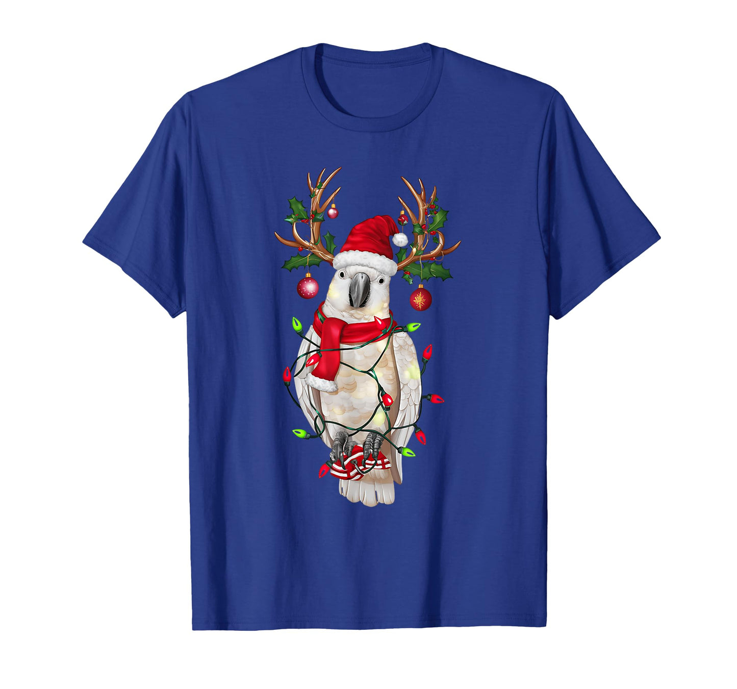 Funny Cockatoo Reindeer Christmas Tree Light Xmas T-Shirt - Black, Unisex-Adults & Kids, Short Sleeve, T-Shirt, Size Small